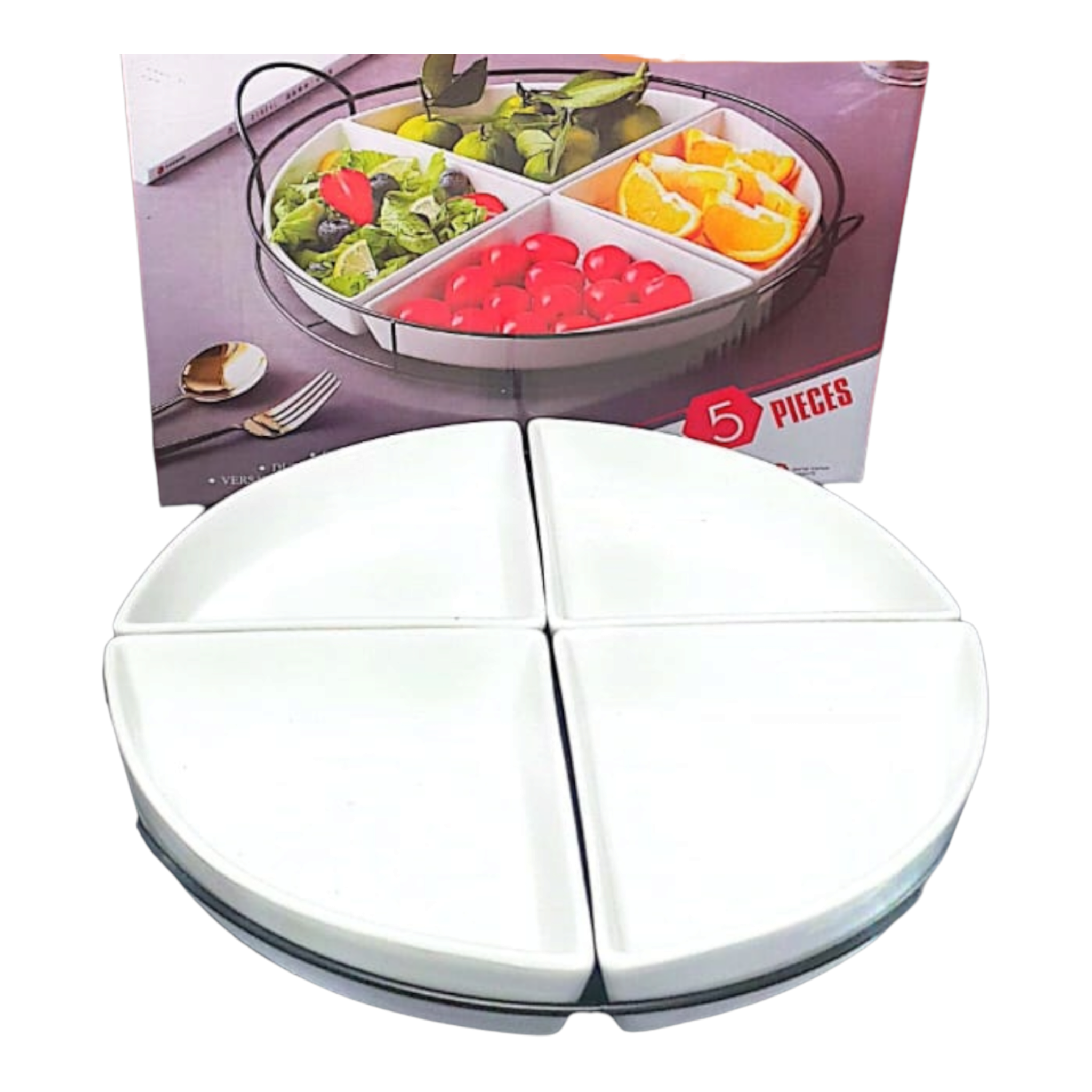 Ceramic Round Serving Condiment Plate 14.5inch 4-Sections Individual