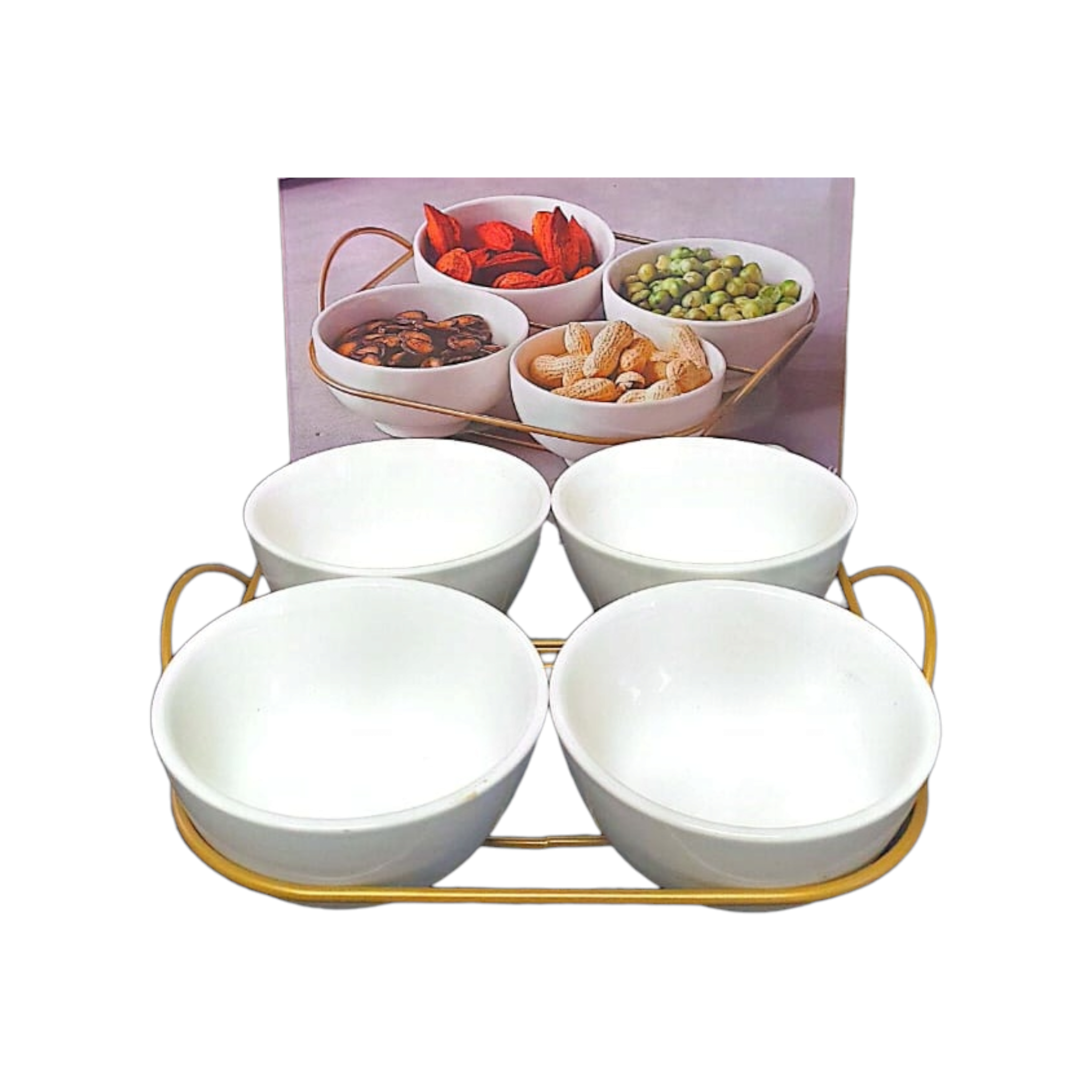 White Ceramic Serving Dipping Round Snacks Fruit & Nut Bowl with Stand 9cm 4pc Set