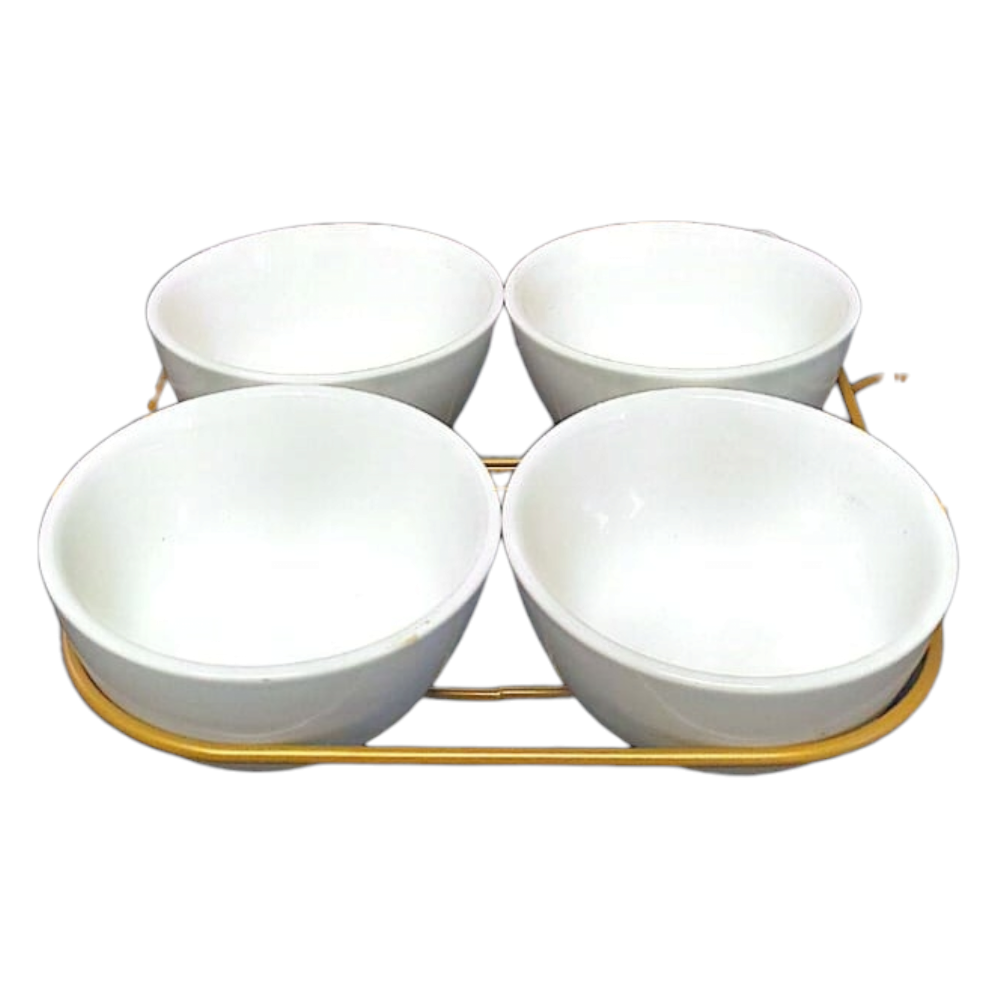 White Ceramic Serving Dipping Round Snacks Fruit & Nut Bowl with Stand 9cm 4pc Set