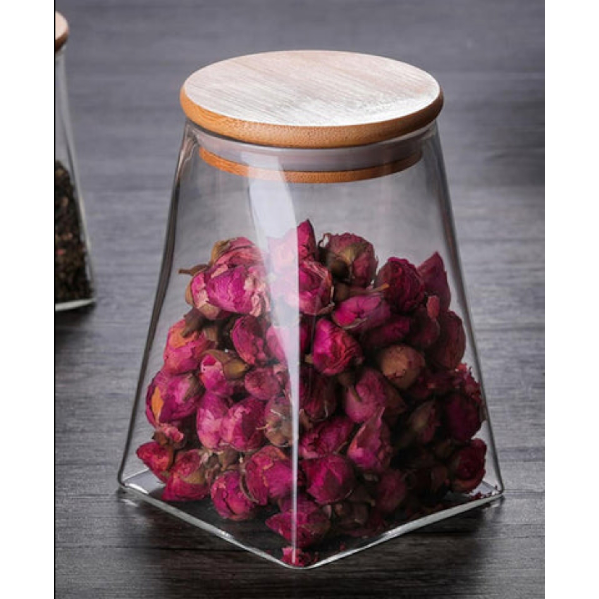 Aqua Glass Canister 910ml A Lin with Airtight Bamboo Lid 27596