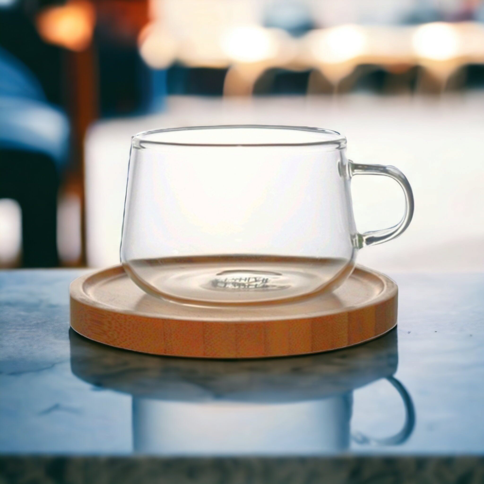 Barista Borosilicate Café Tea-Coffee Cup 230ml with Bamboo Saucer 11405