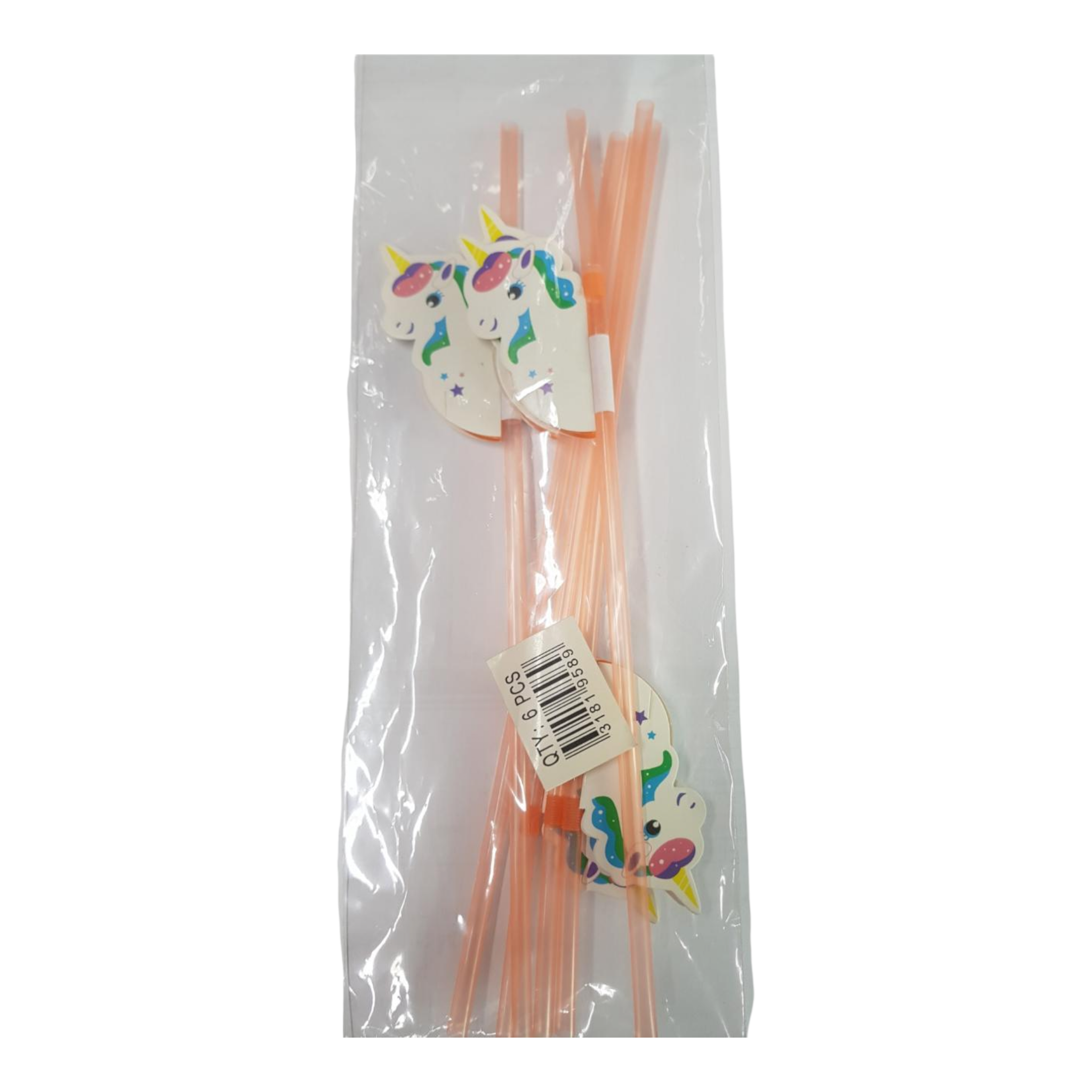 Flexible Plastic Bendy Straws 6mm Unicorn 6pc