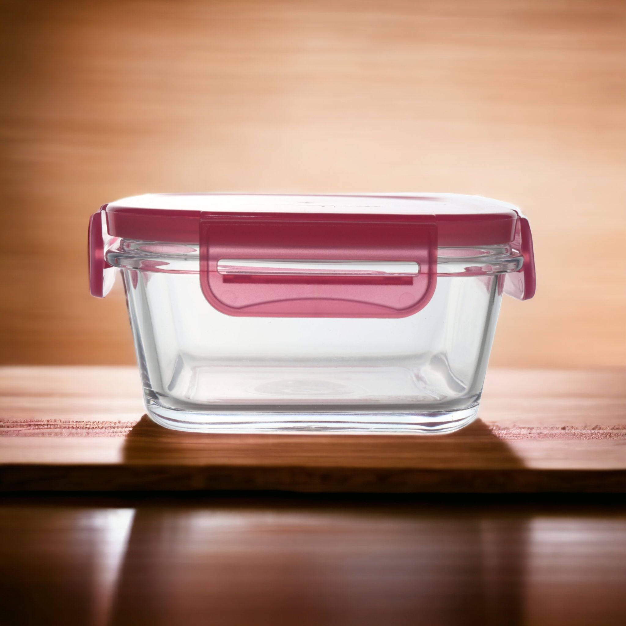 Locktite Food Storage Container Square Glass with Clip lock Rose Lid 24213