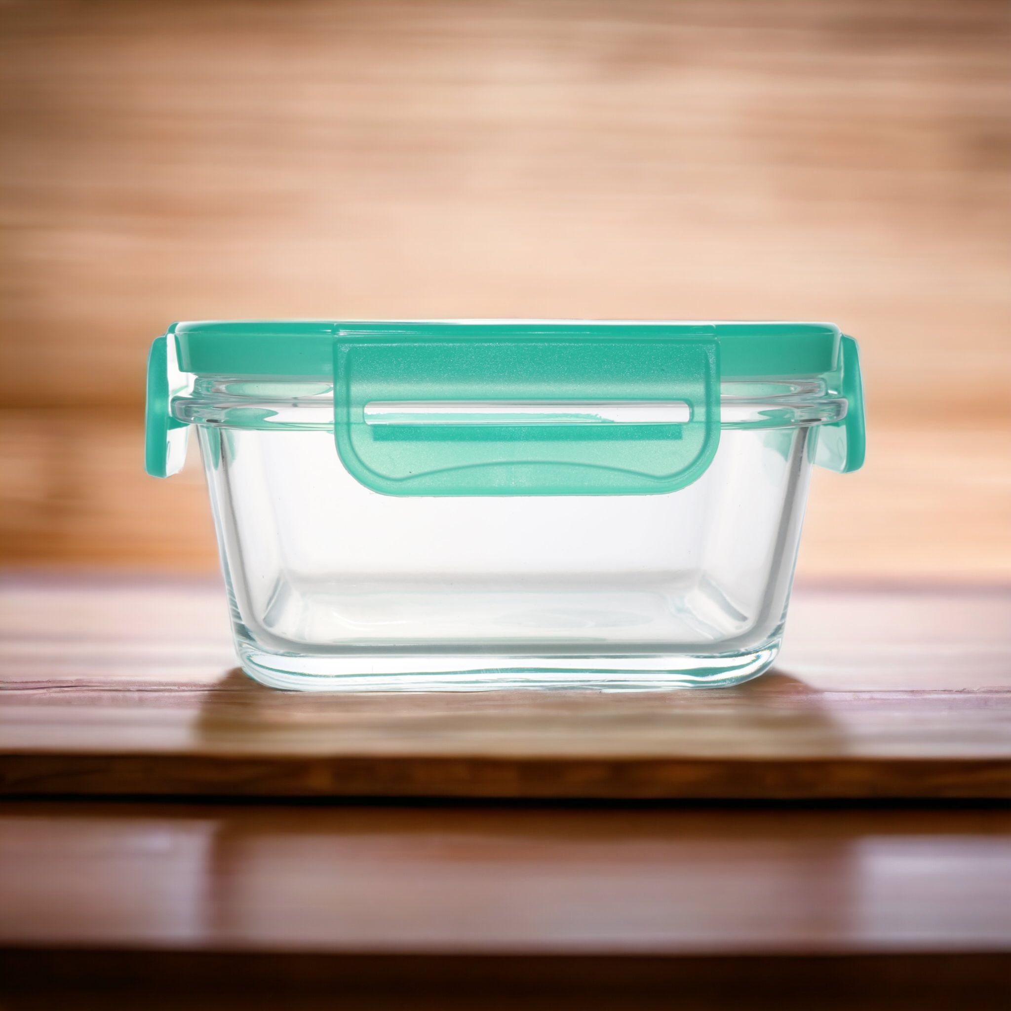 Locktite Food Storage Container Square Glass with Clip lock Green Lid 24220