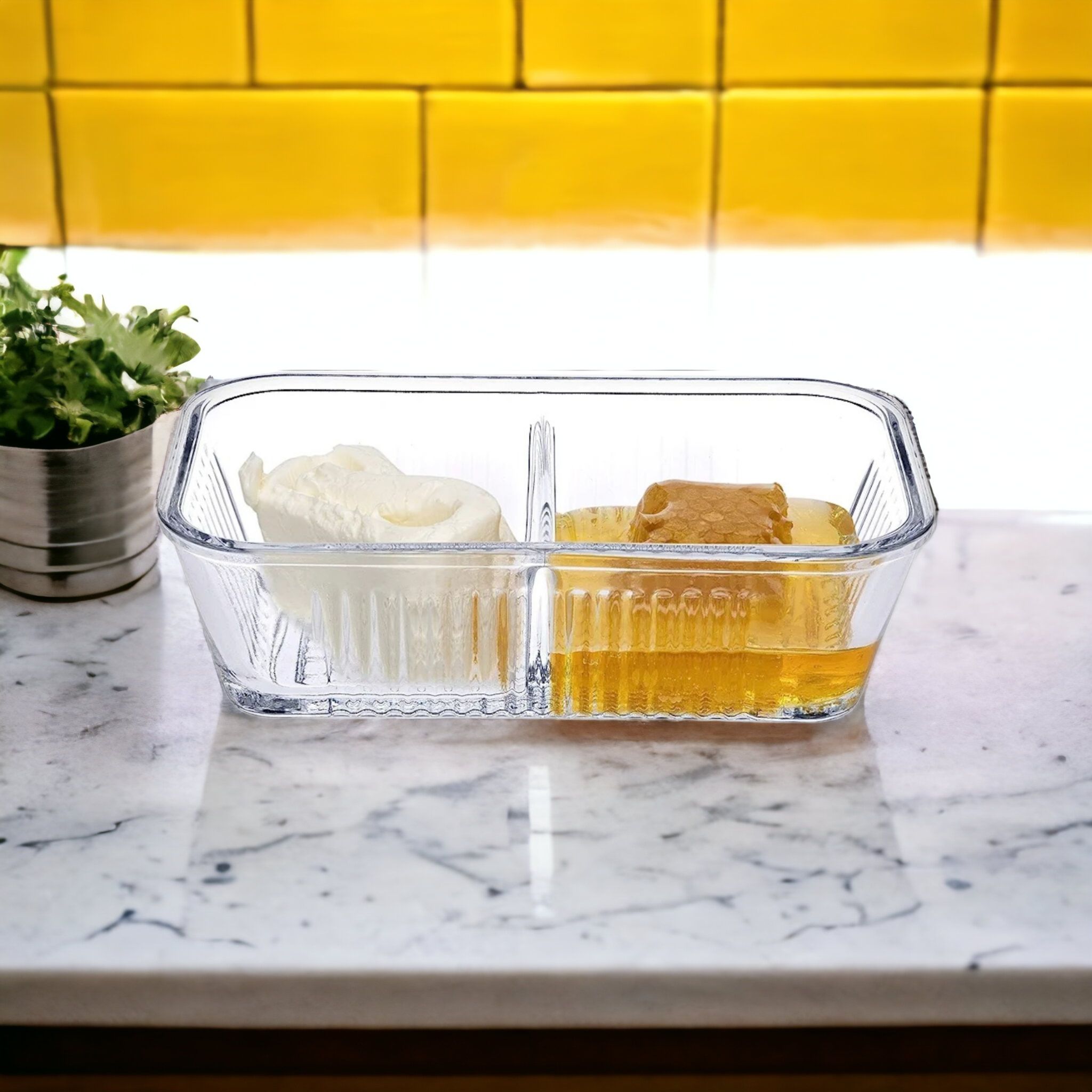 Pasabahce Frigo Glass Storage 2-Compartment Butter Dish 480mm with Lid 23894