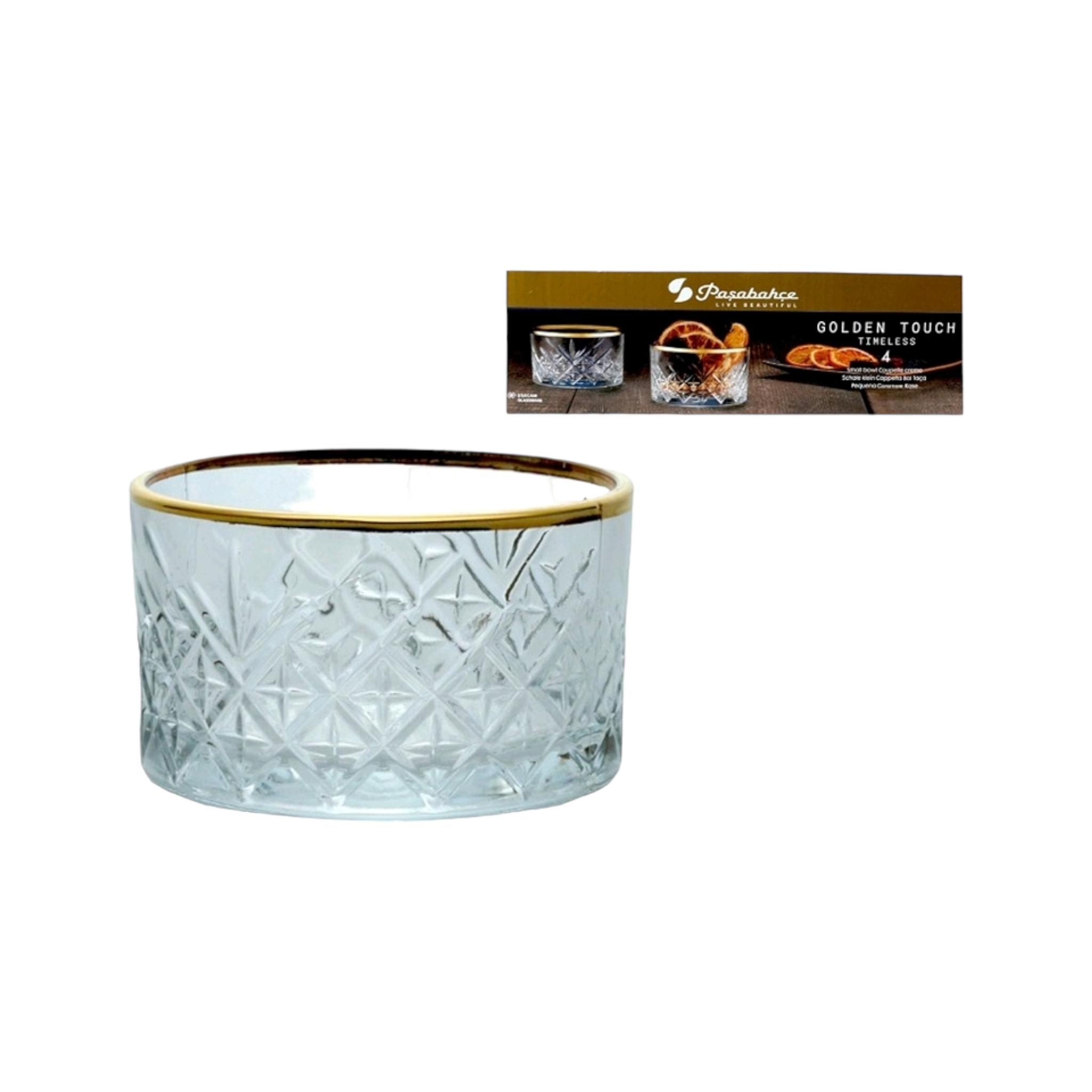 Pasabahce Timeless Glass Ice Cream Dessert Bowl Gold Rim 210ml 4pack 23121
