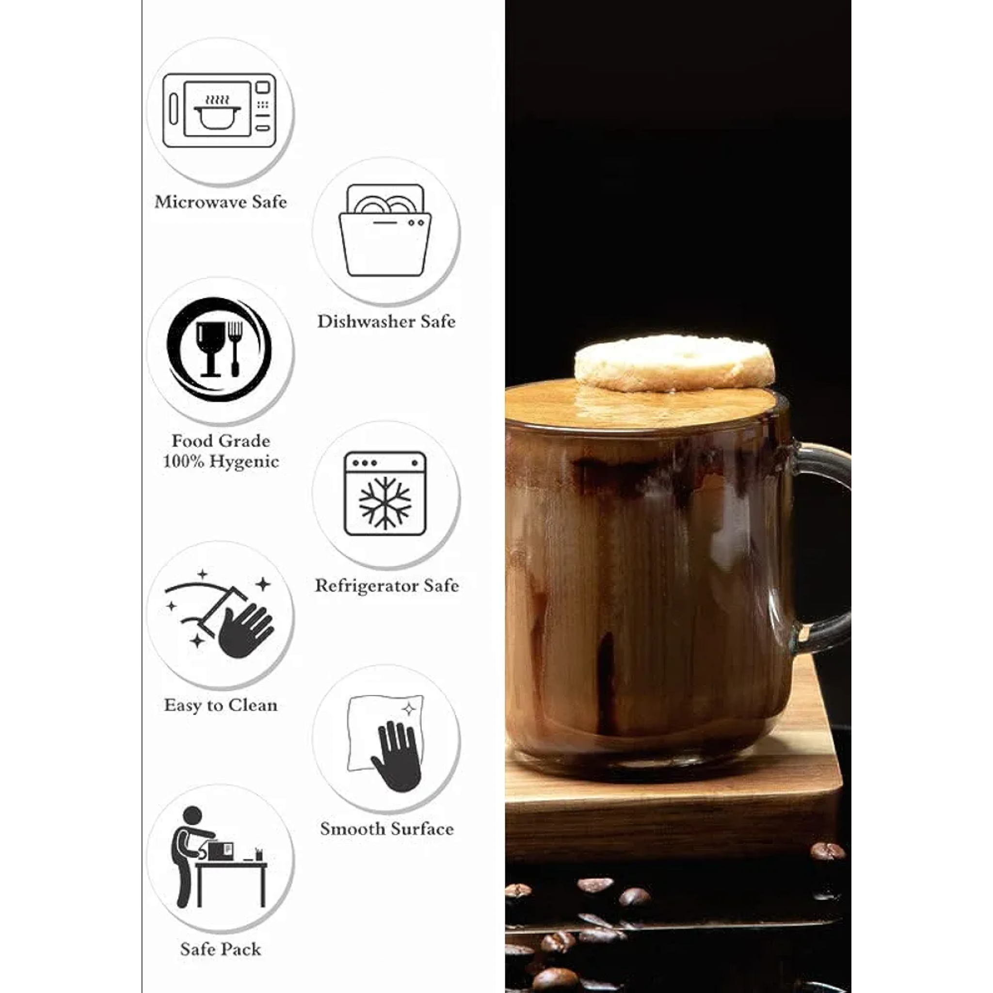 Pasabahce Iconic Milky Glass Coffee Mug with Handle 245ml 6pcs