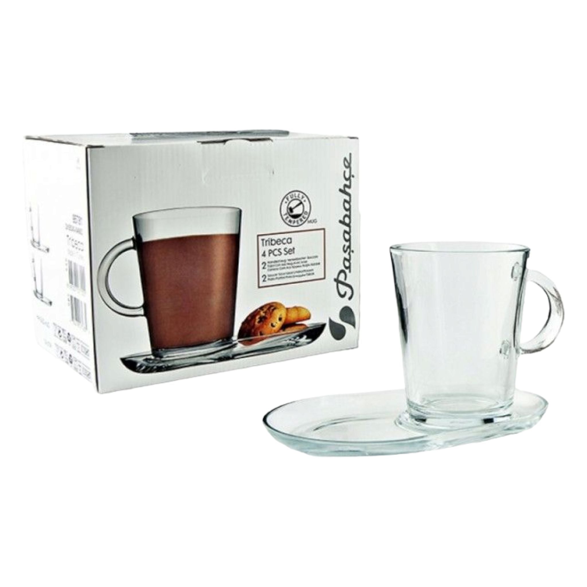 Pasabahce Tribecca Café Latte Mug 400ml with Plate 2pc Set 23581