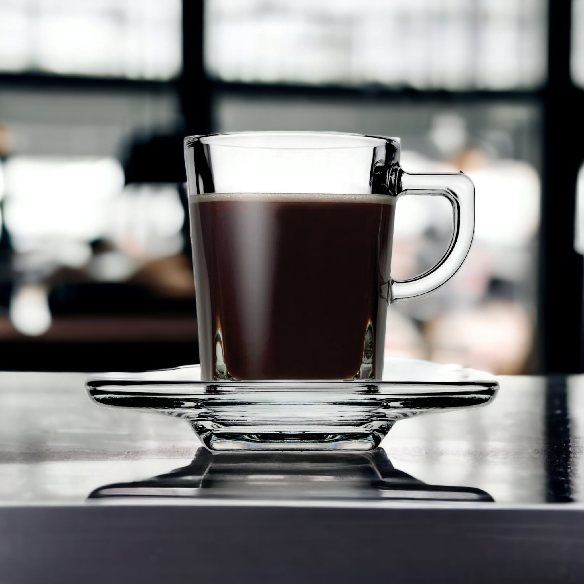 Pasabahce Carre Glass Espresso Coffee Cup 72ml & Saucer 6pc Set