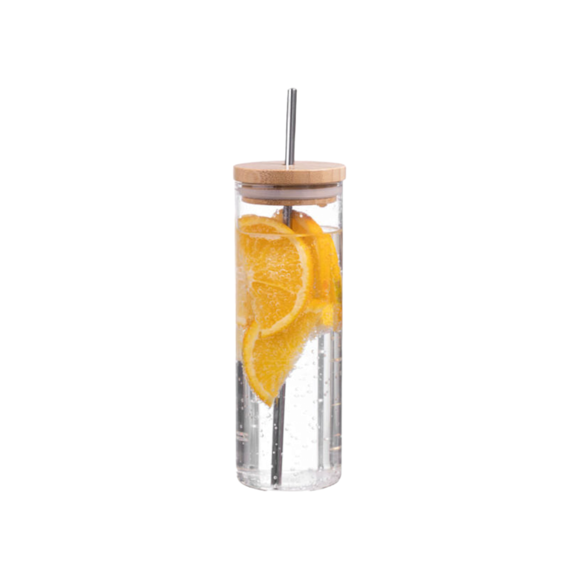 Glass Drinking Bottle with Bamboo Lid & Stainless Steel Straw 450ml
