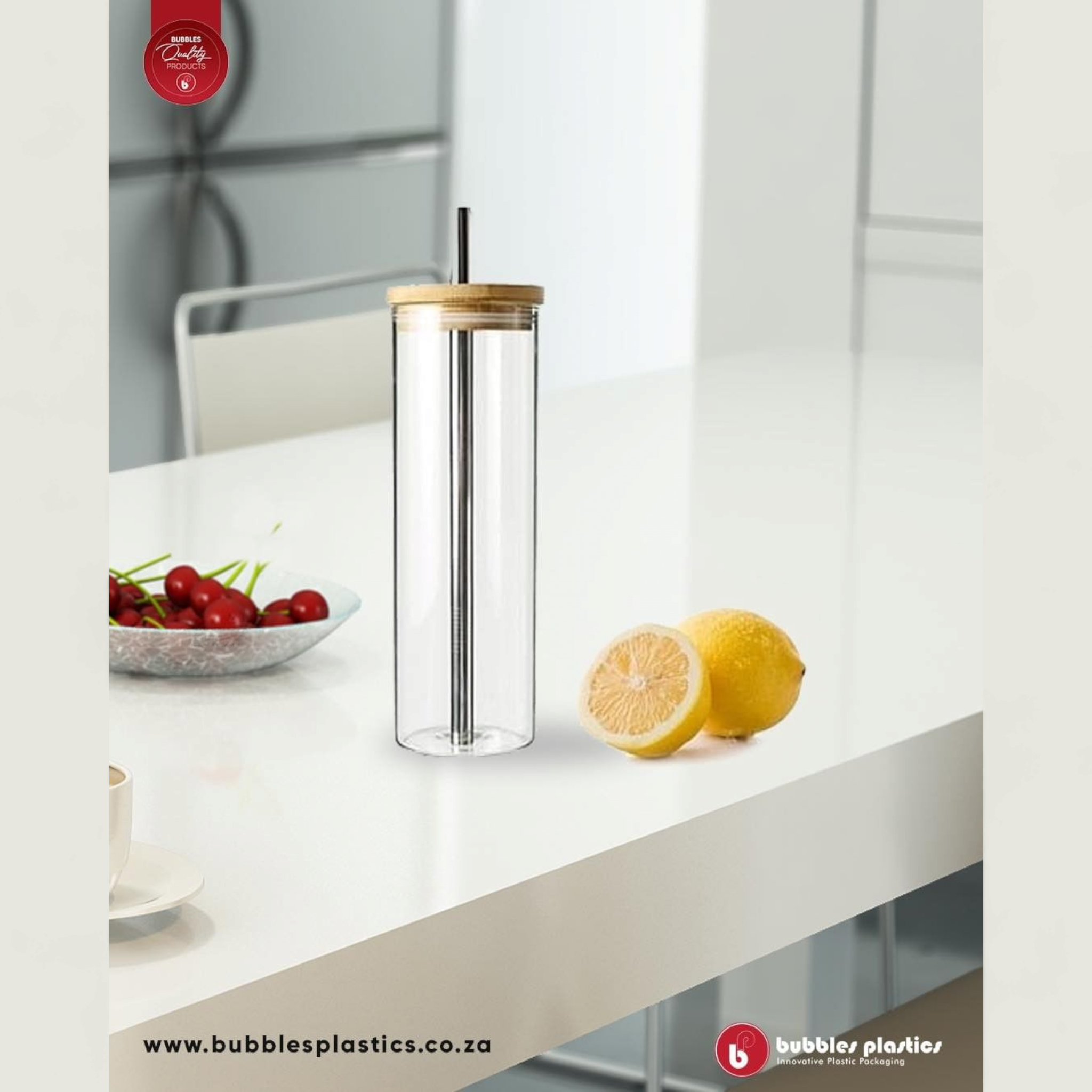 Glass Drinking Bottle with Bamboo Lid & Stainless Steel Straw 450ml