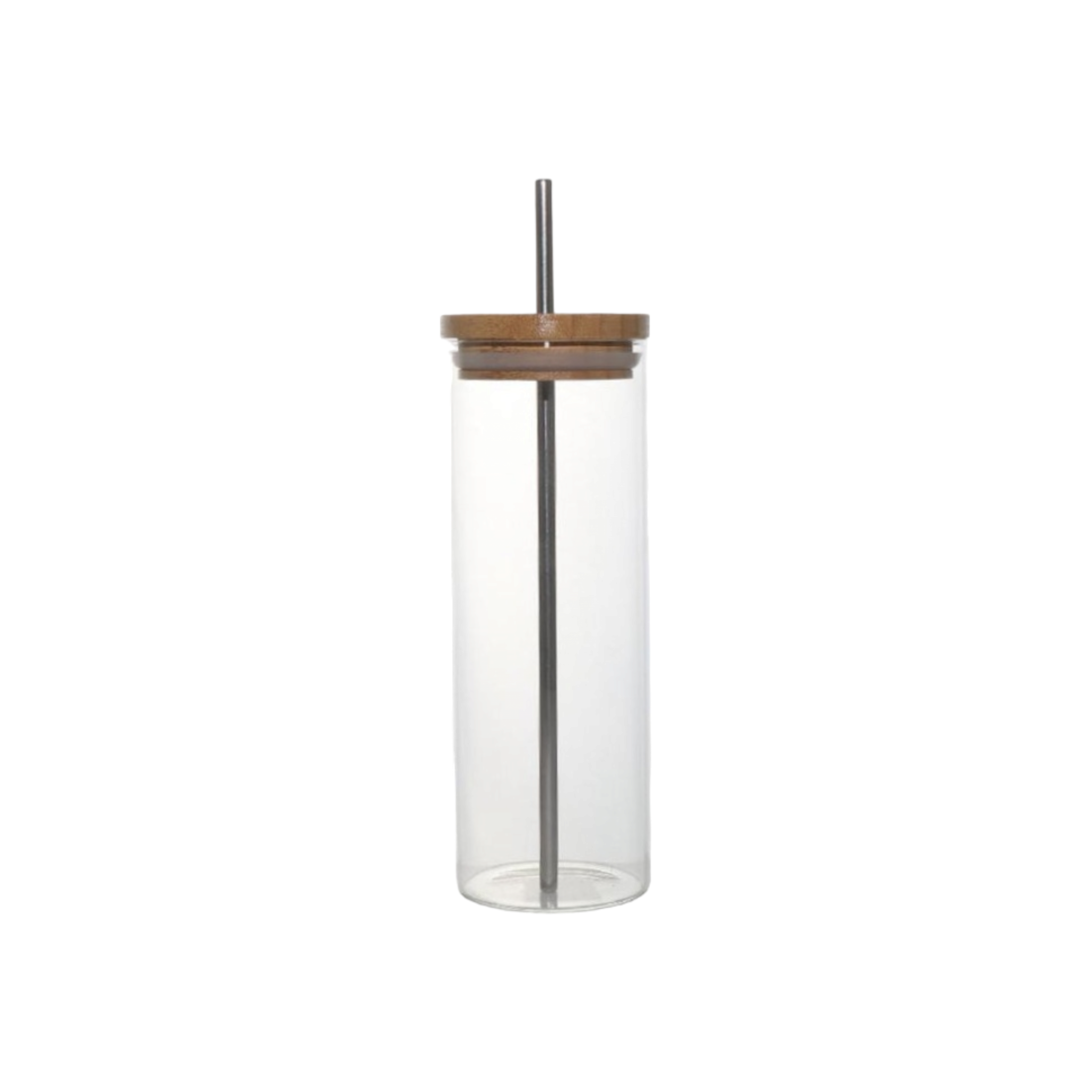 Glass Drinking Bottle with Bamboo Lid & Stainless Steel Straw 450ml
