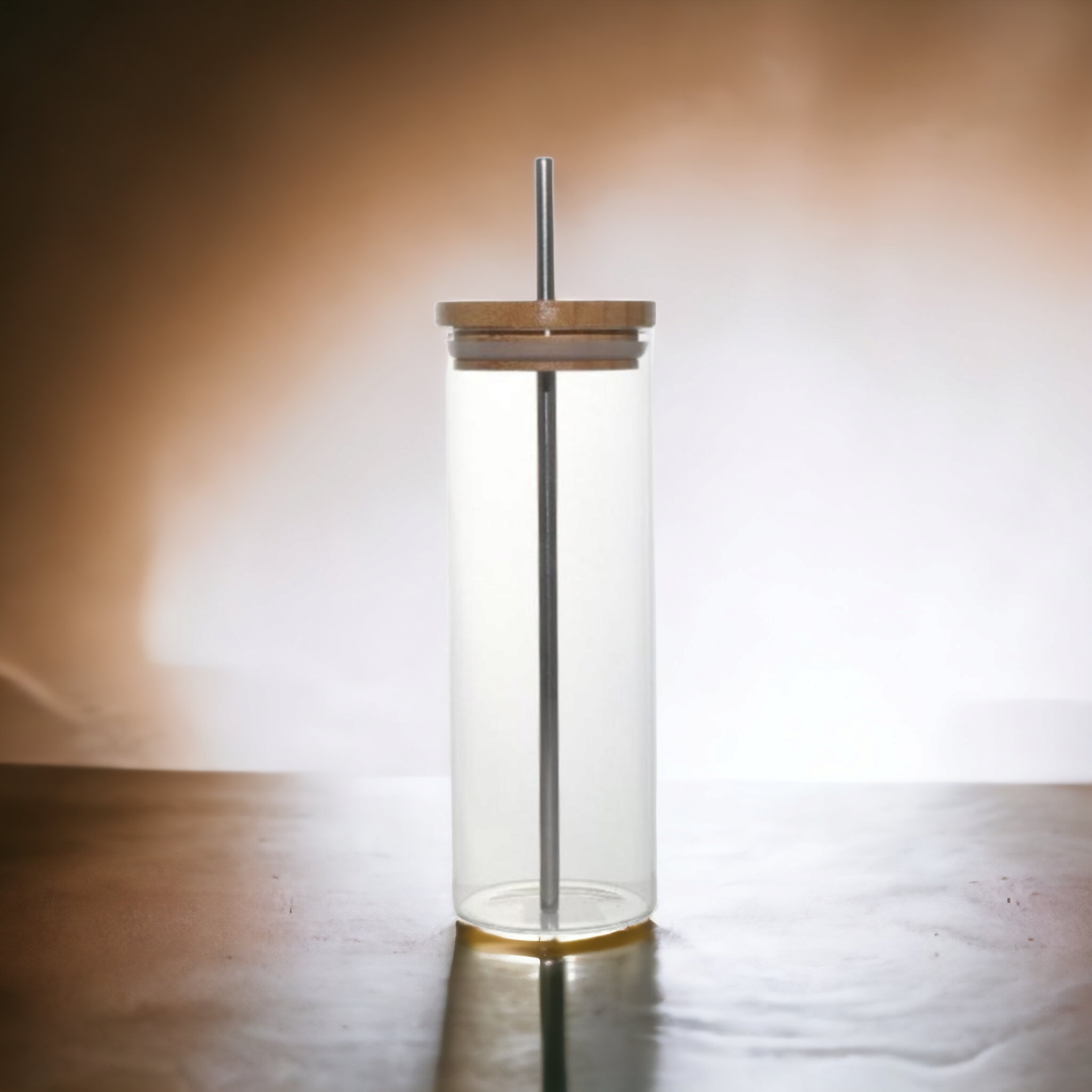 Glass Drinking Bottle with Bamboo Lid & Stainless Steel Straw 450ml