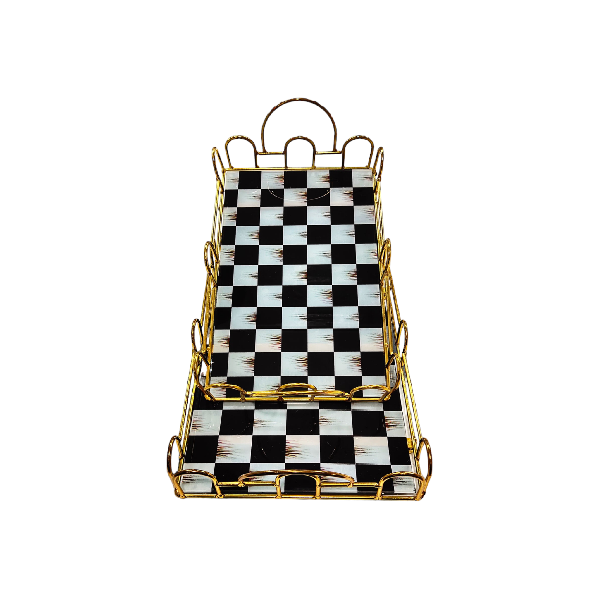 Gold Check Serving Trays 2pc Metal Rectangular XKD026