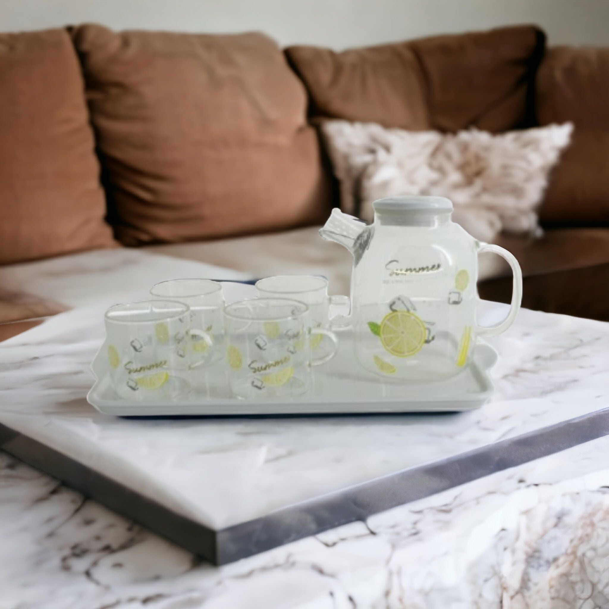 Glass Teapot with Cup & Tray Set 6pc PSK038