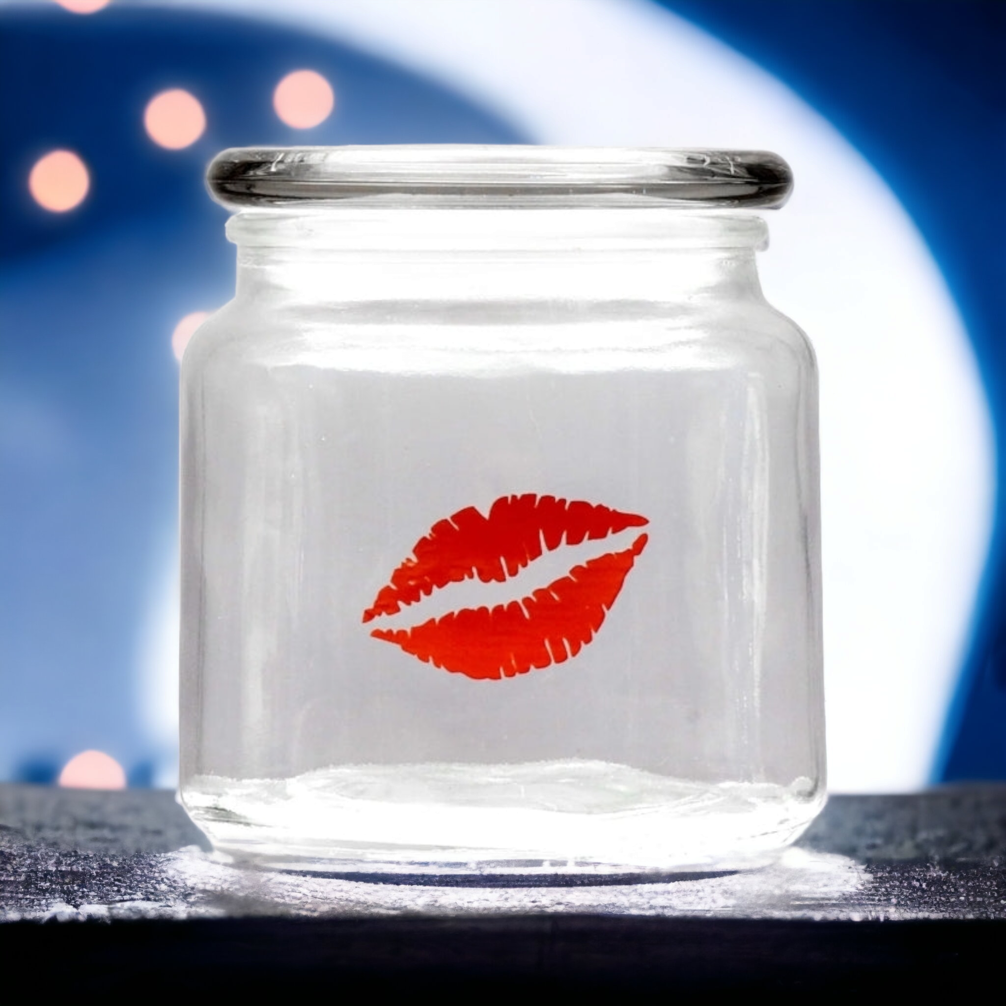 Regent Glass Storage Jar 550ml with Glass Lid Printed Kiss 26112KS