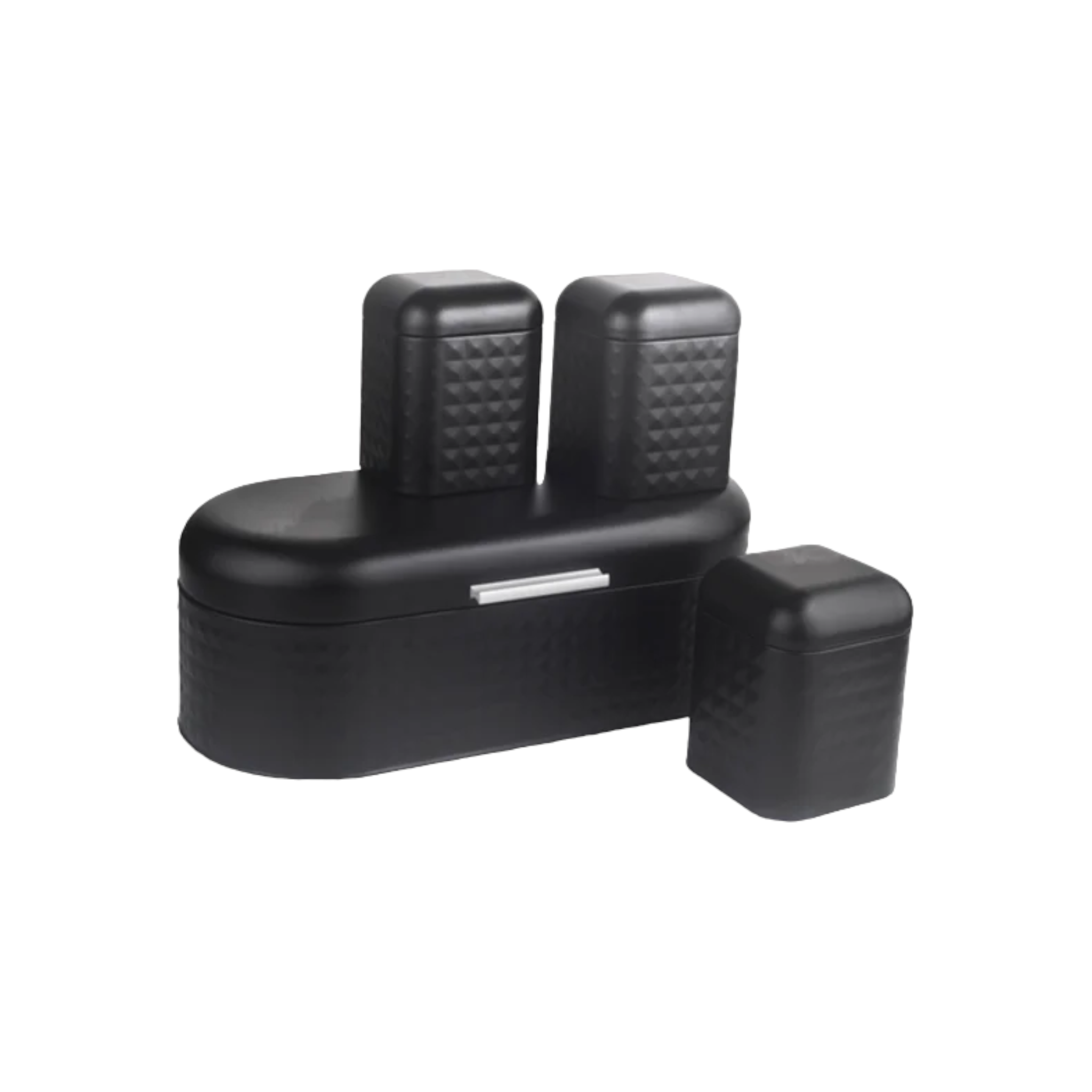 Bread Bin with 3Pcs Canister Diamond Design Black