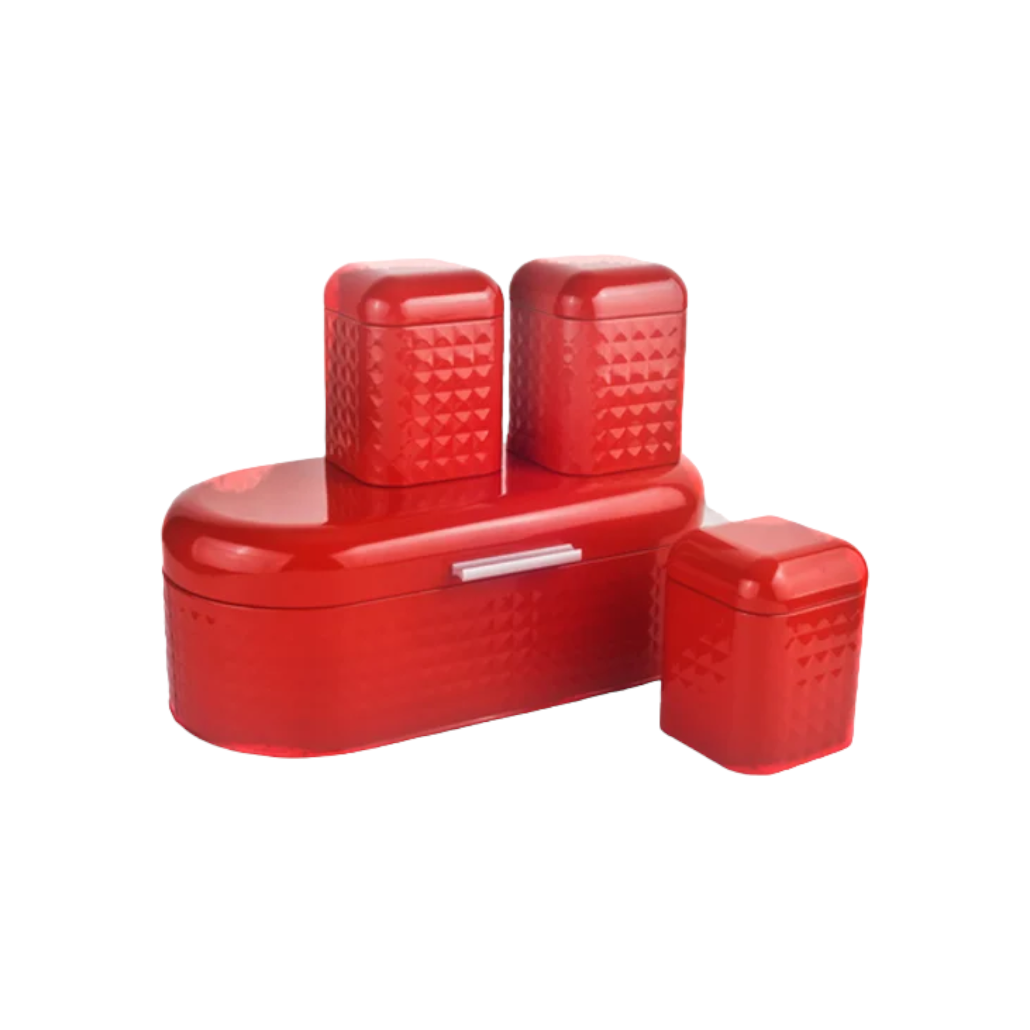 Bread Bin with 3pcs Canister Diamond Design Red