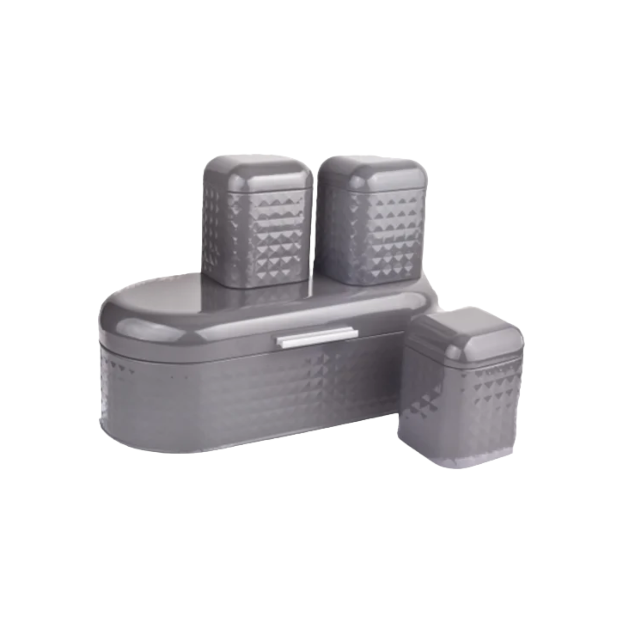 Bread Bin with 3pcs Canister Diamond Design Grey