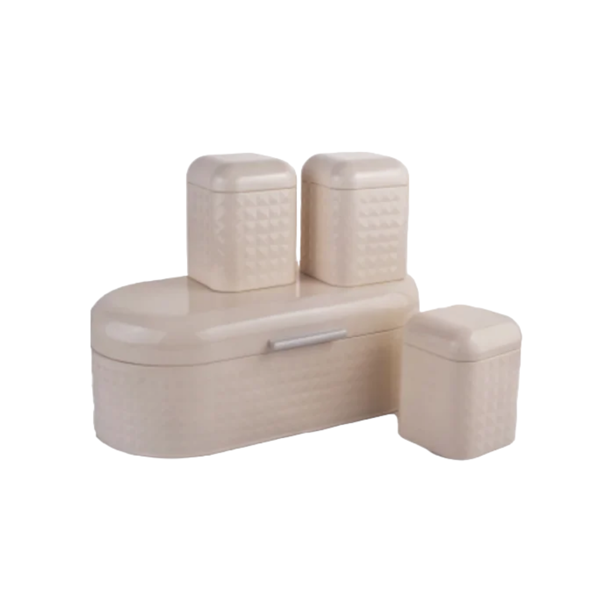 Bread Bin with 3pcs Canister Diamond Design Cream