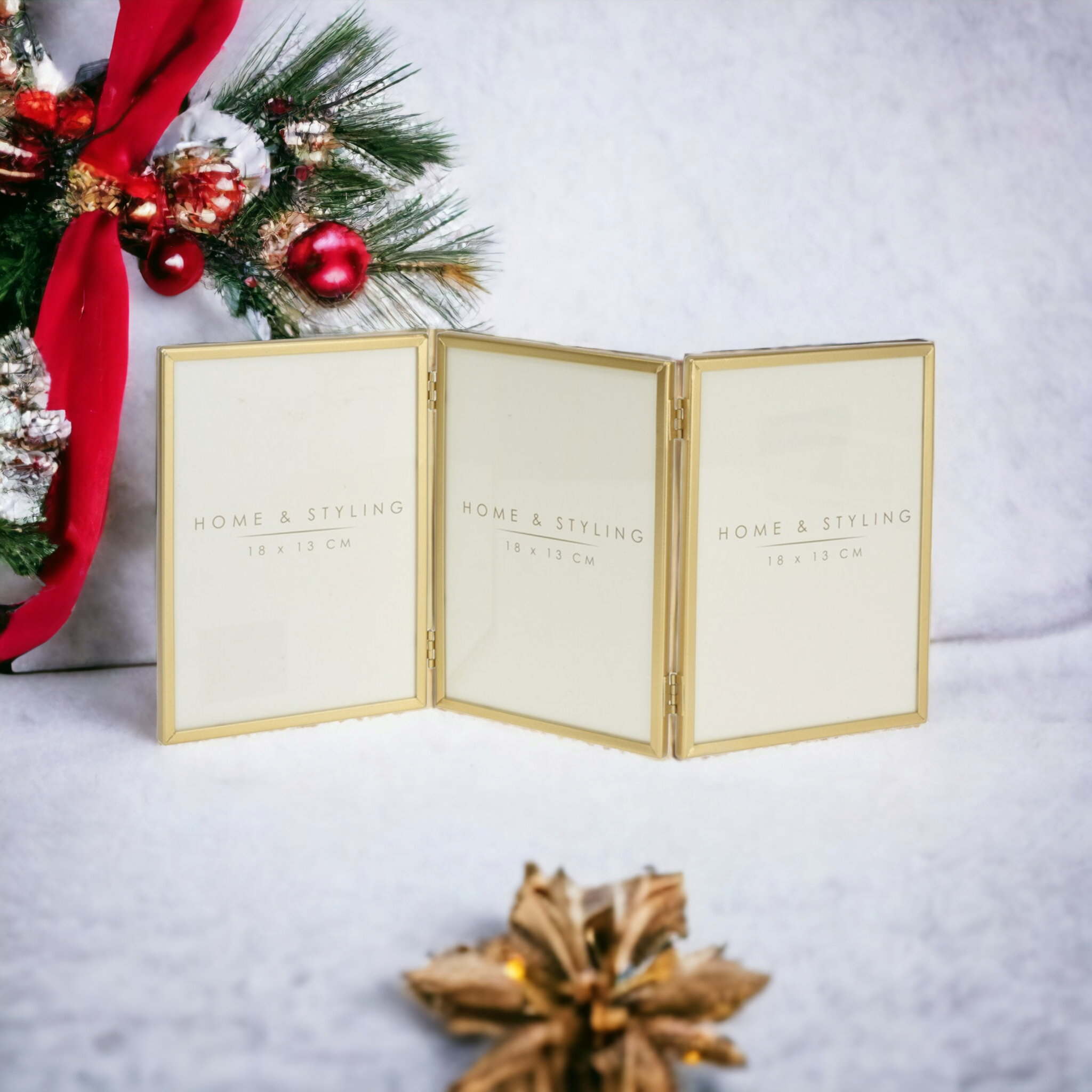 A3 Photo Frame Fold 3-Division Gold 18x13cm