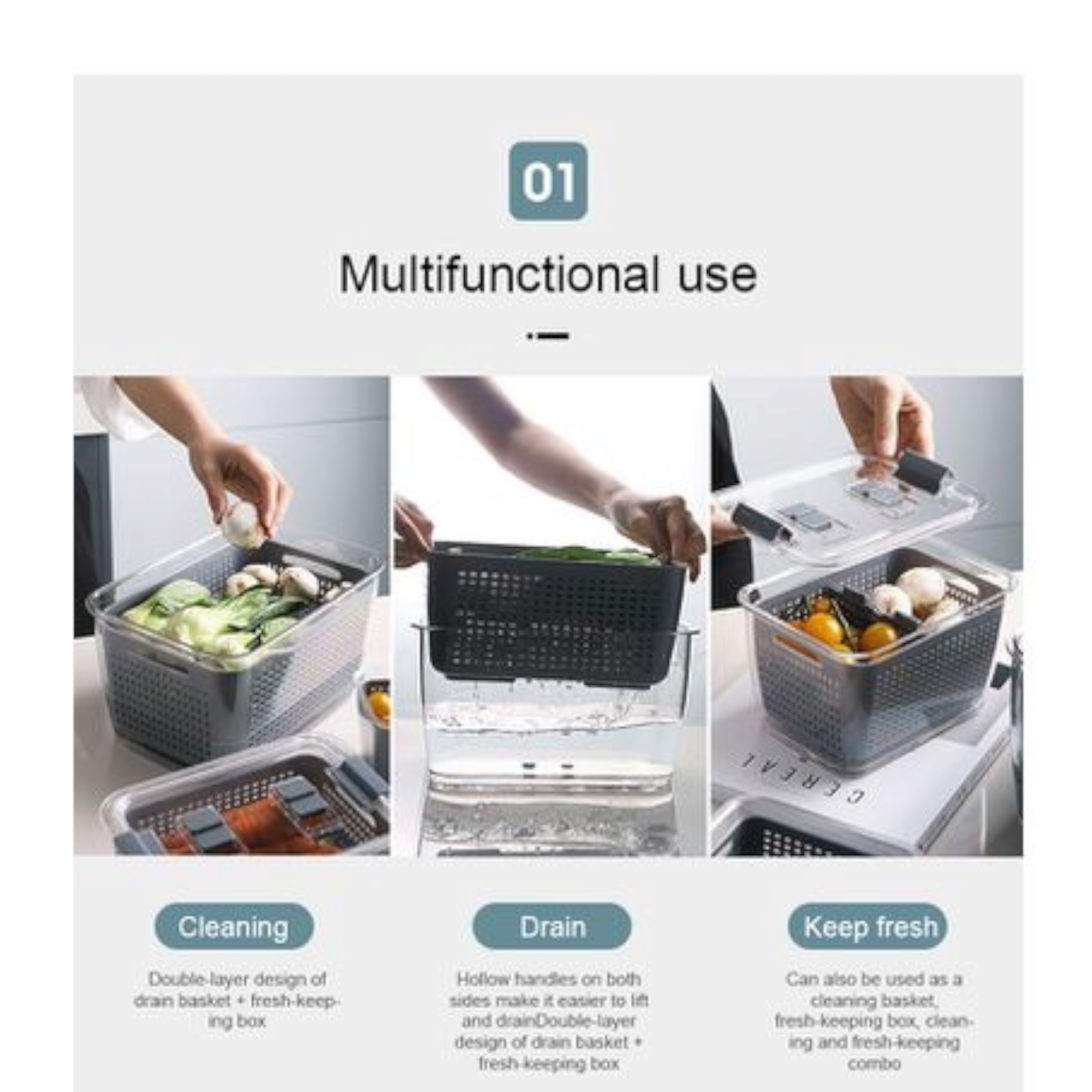 Refrigerator Fruit 'n Vegetable Storage and Drain Basket XP1234