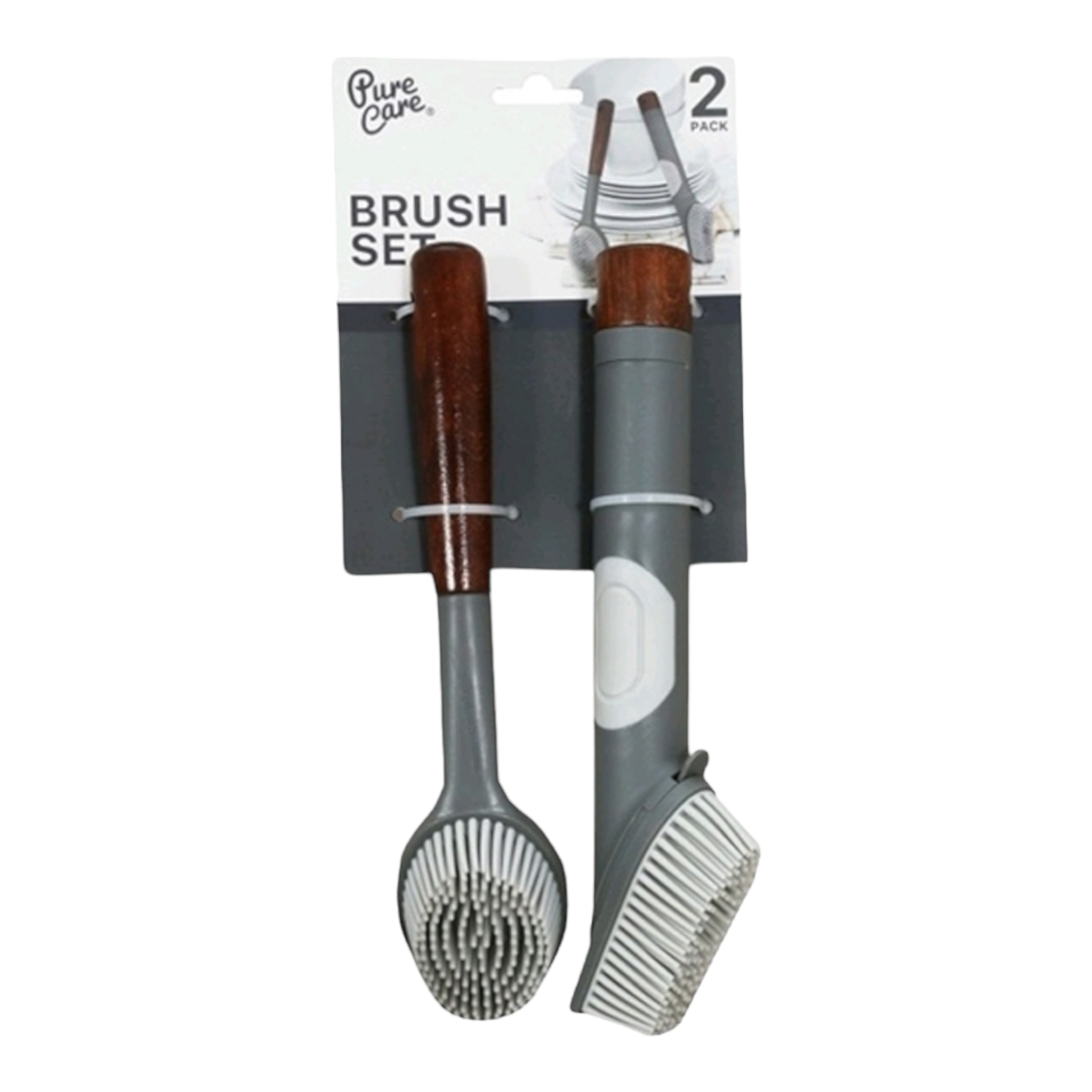 Dish Brush Set Oak Wood Handle 2pc 10123
