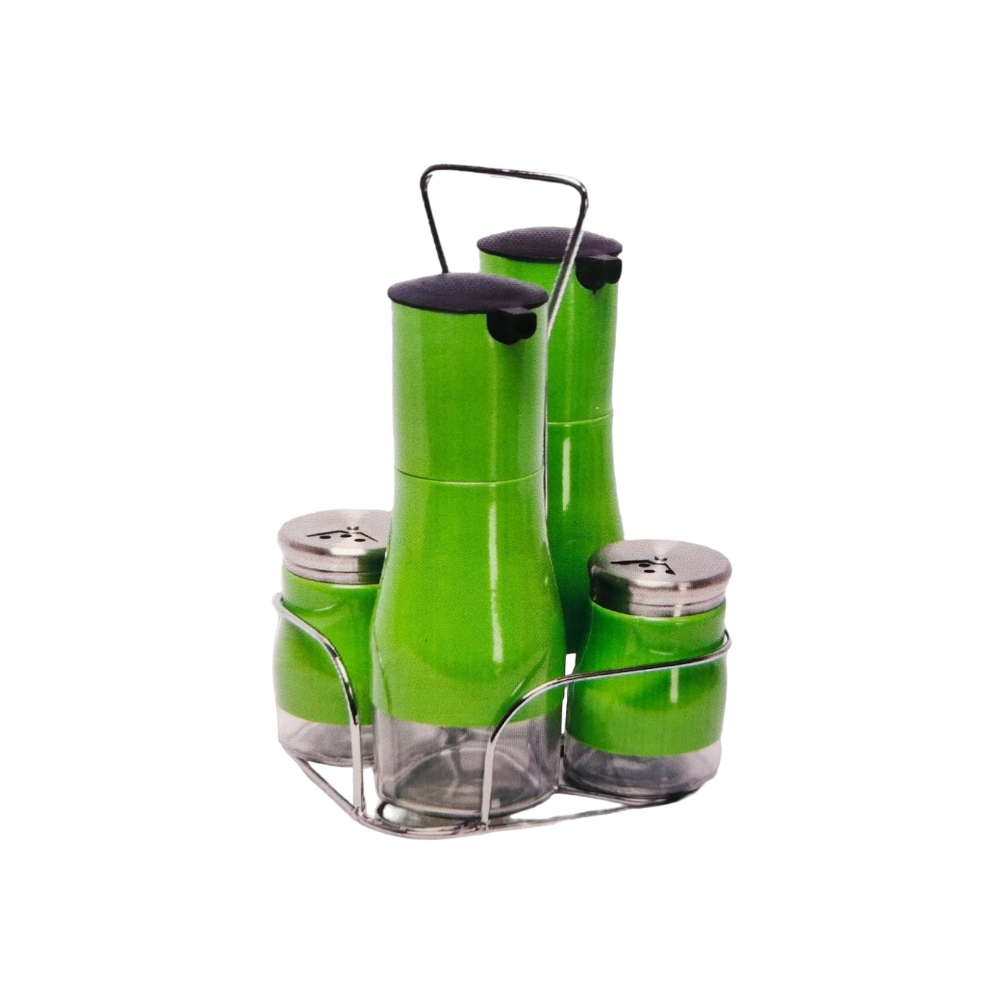 Glass Condiment Set 5pc with Stand