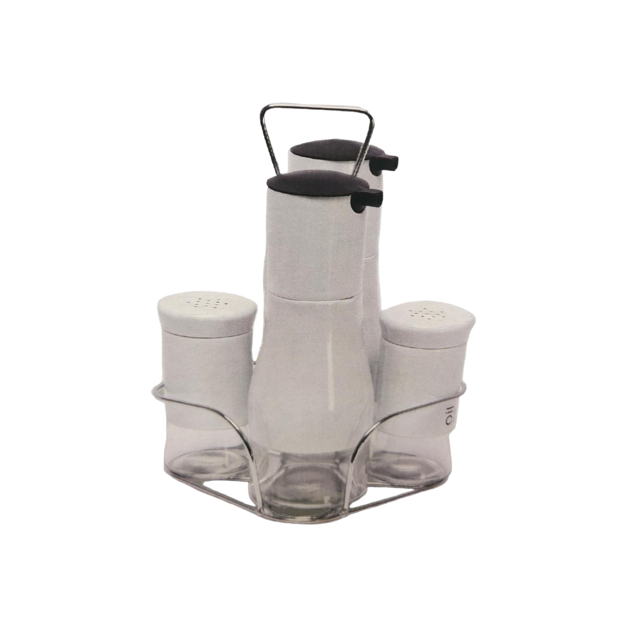 Glass Condiment Set 5pc with Stand