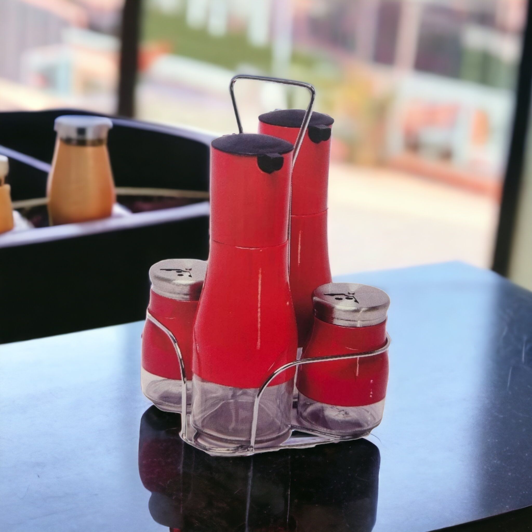 Glass Condiment Set 5pc with Stand