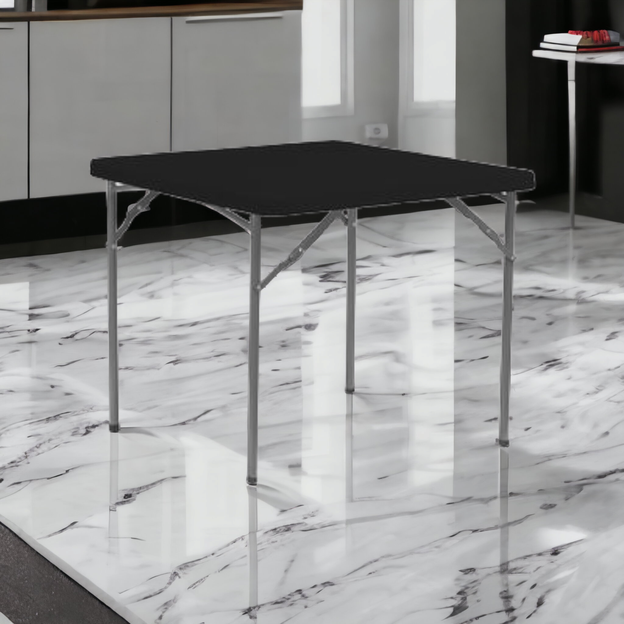 Steel Folding Table Square Black