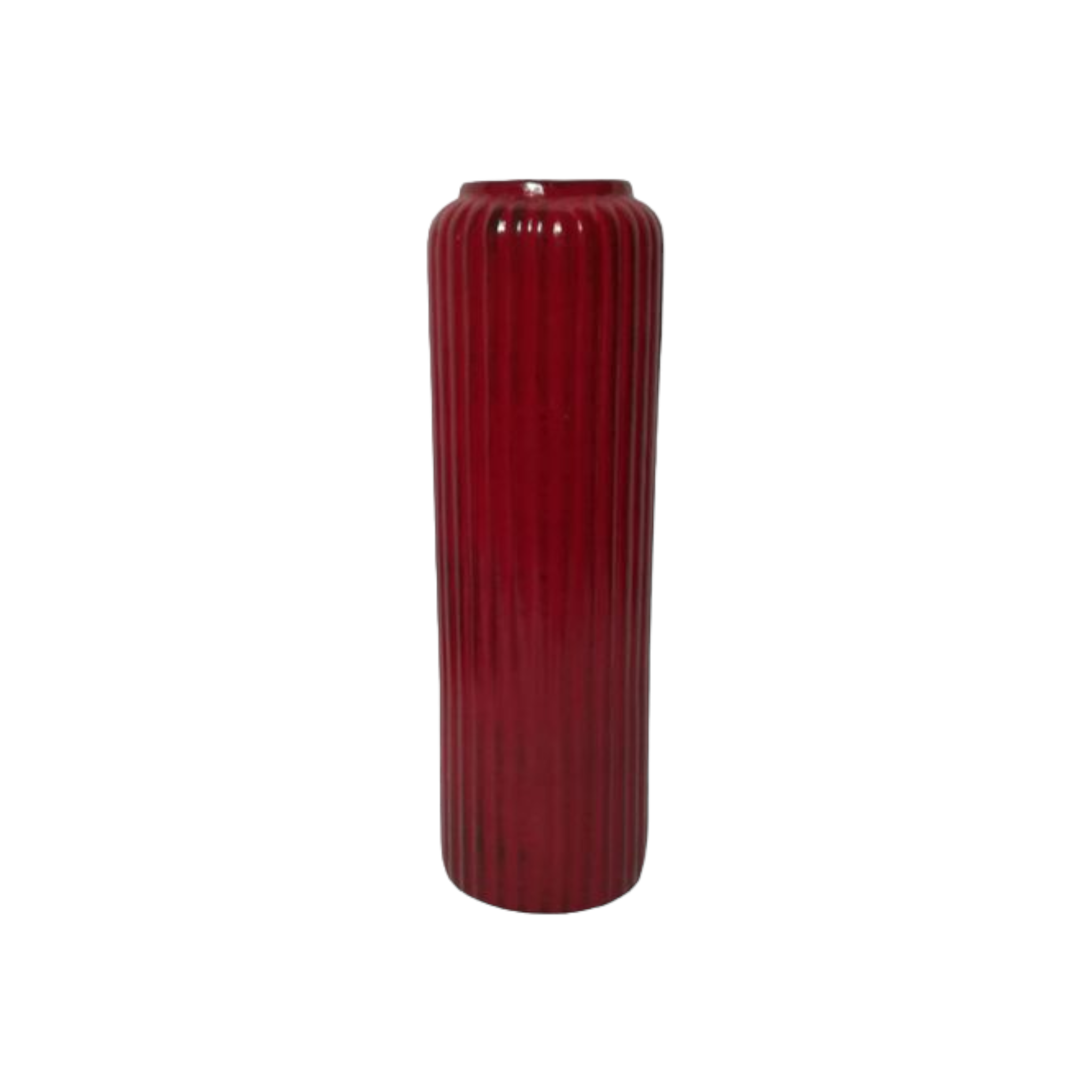 Ceramic Flower Vase Louise Ribbed Bottle Base 17.5x11cm Red