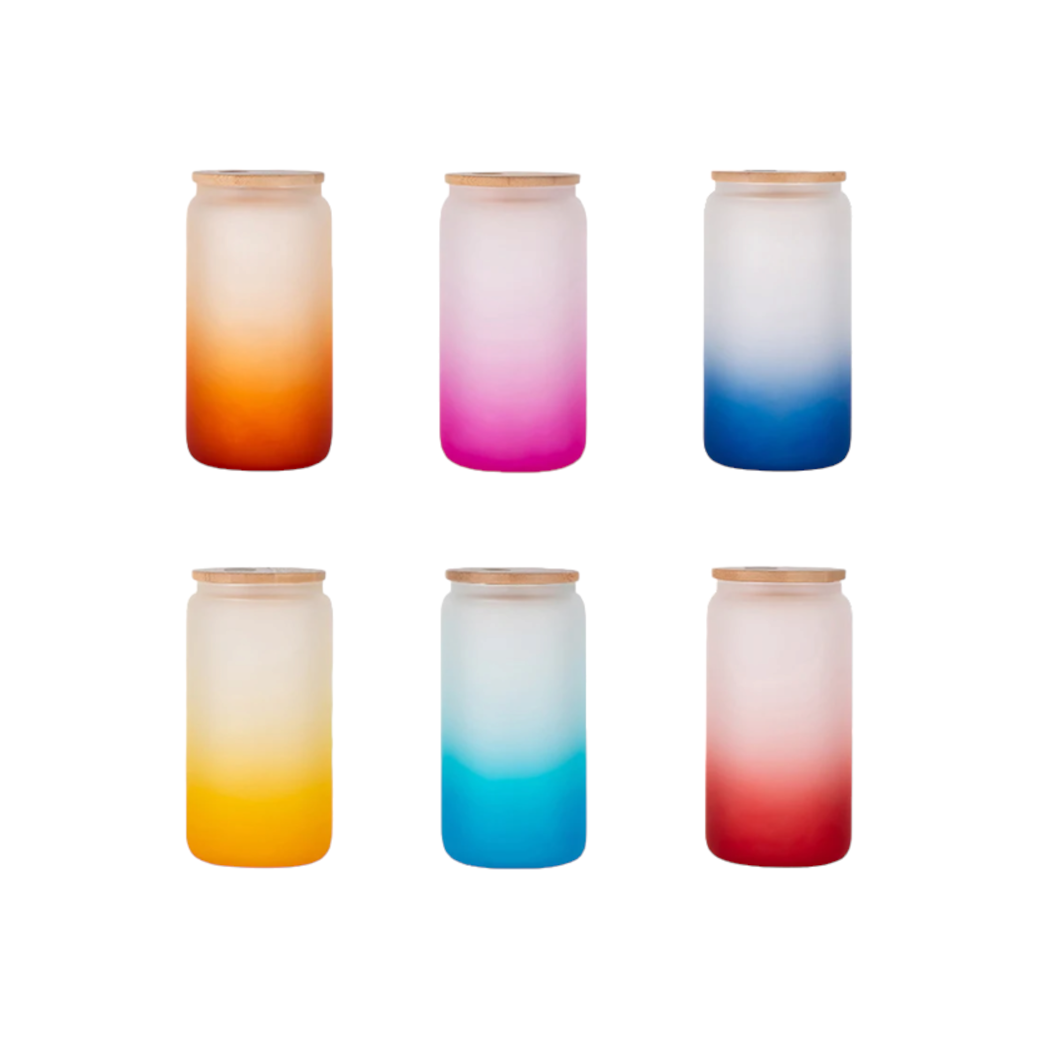 Frosted Glass Drinking Can Bottle 480ml Color Gradient with Bamboo Lid & Borosilicate Straw