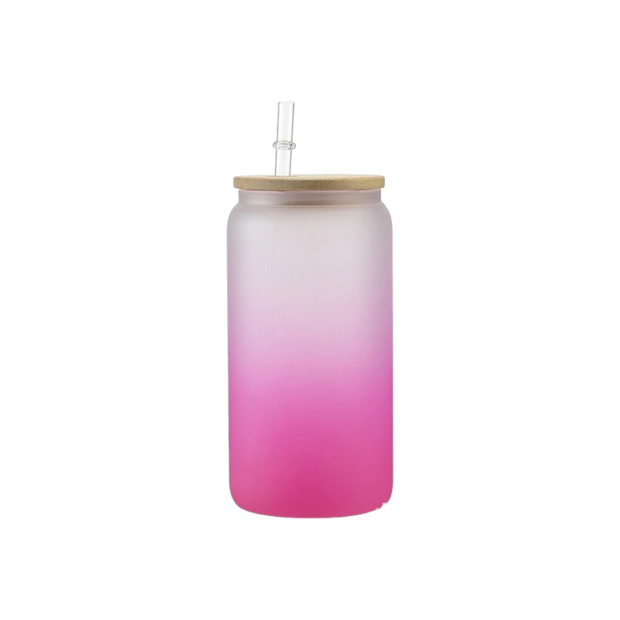 Frosted Glass Drinking Can Bottle 480ml Color Gradient with Bamboo Lid & Borosilicate Straw