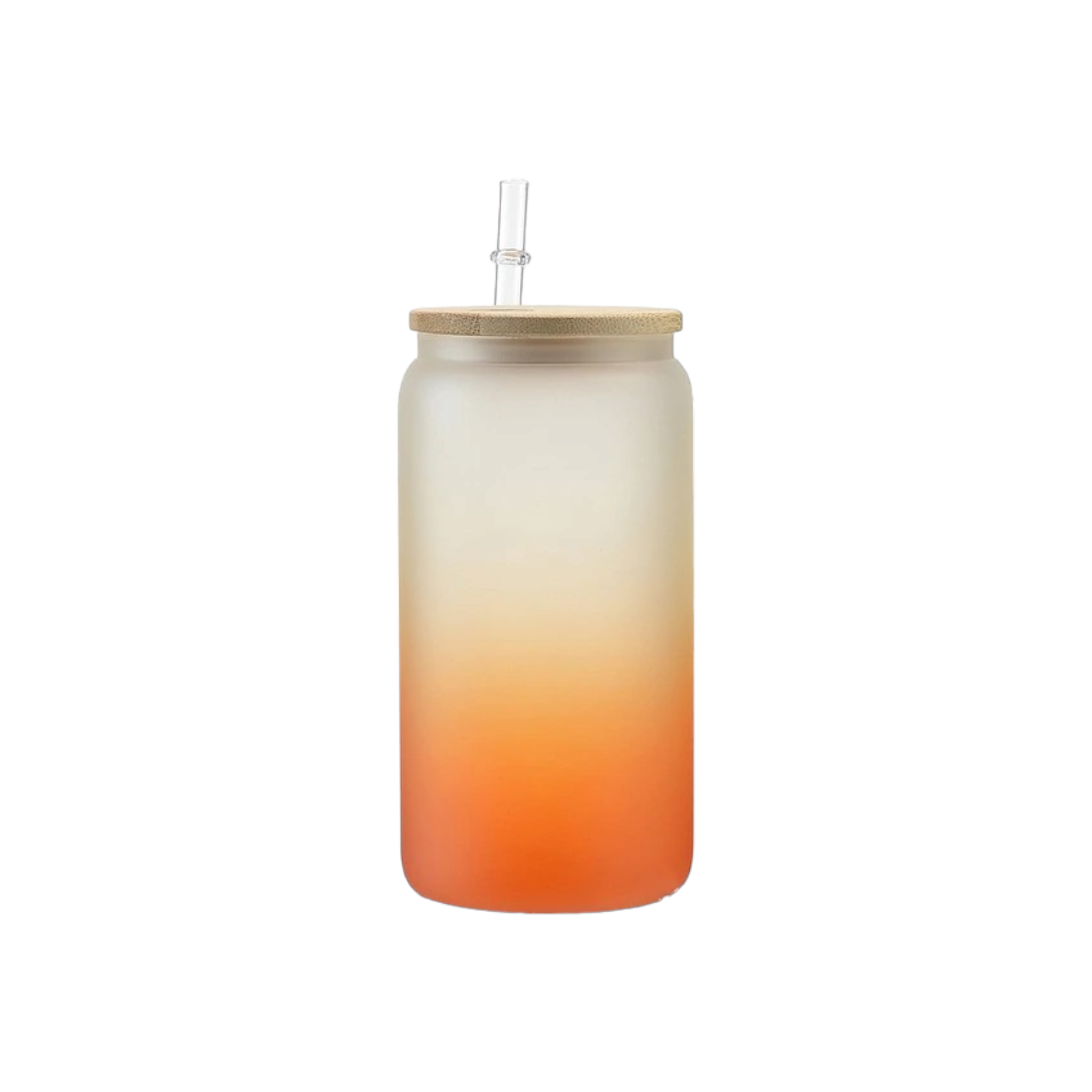 Frosted Glass Drinking Can Bottle 480ml Color Gradient with Bamboo Lid & Borosilicate Straw