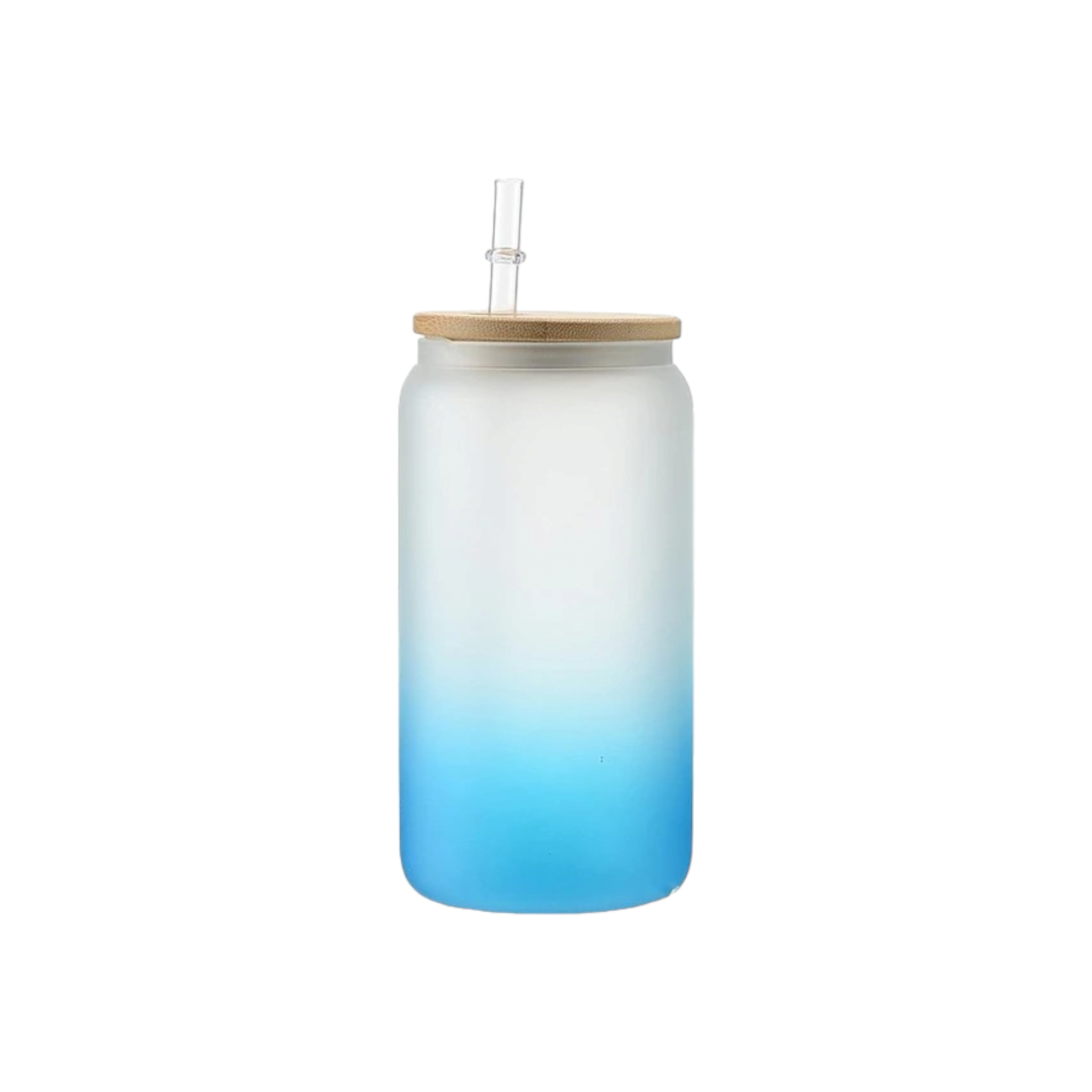 Frosted Glass Drinking Can Bottle 480ml Color Gradient with Bamboo Lid & Borosilicate Straw