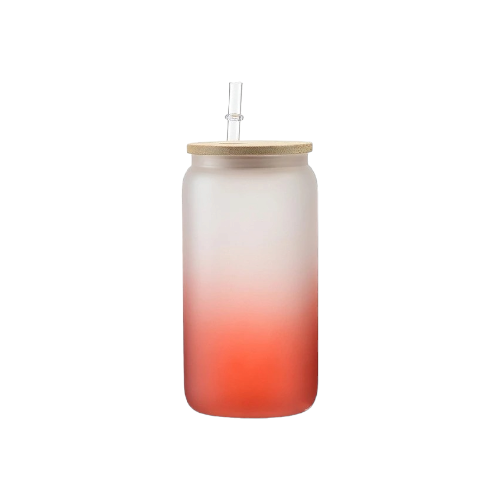 Frosted Glass Drinking Can Bottle 480ml Color Gradient with Bamboo Lid & Borosilicate Straw