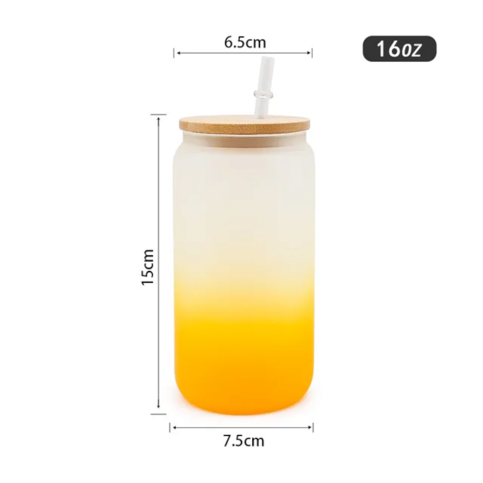Frosted Glass Drinking Can Bottle 480ml Color Gradient with Bamboo Lid & Borosilicate Straw