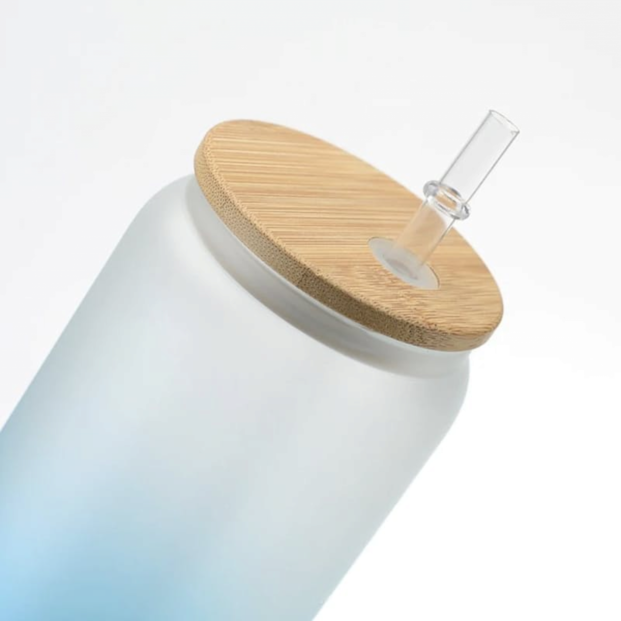 Frosted Glass Drinking Can Bottle 480ml Color Gradient with Bamboo Lid & Borosilicate Straw