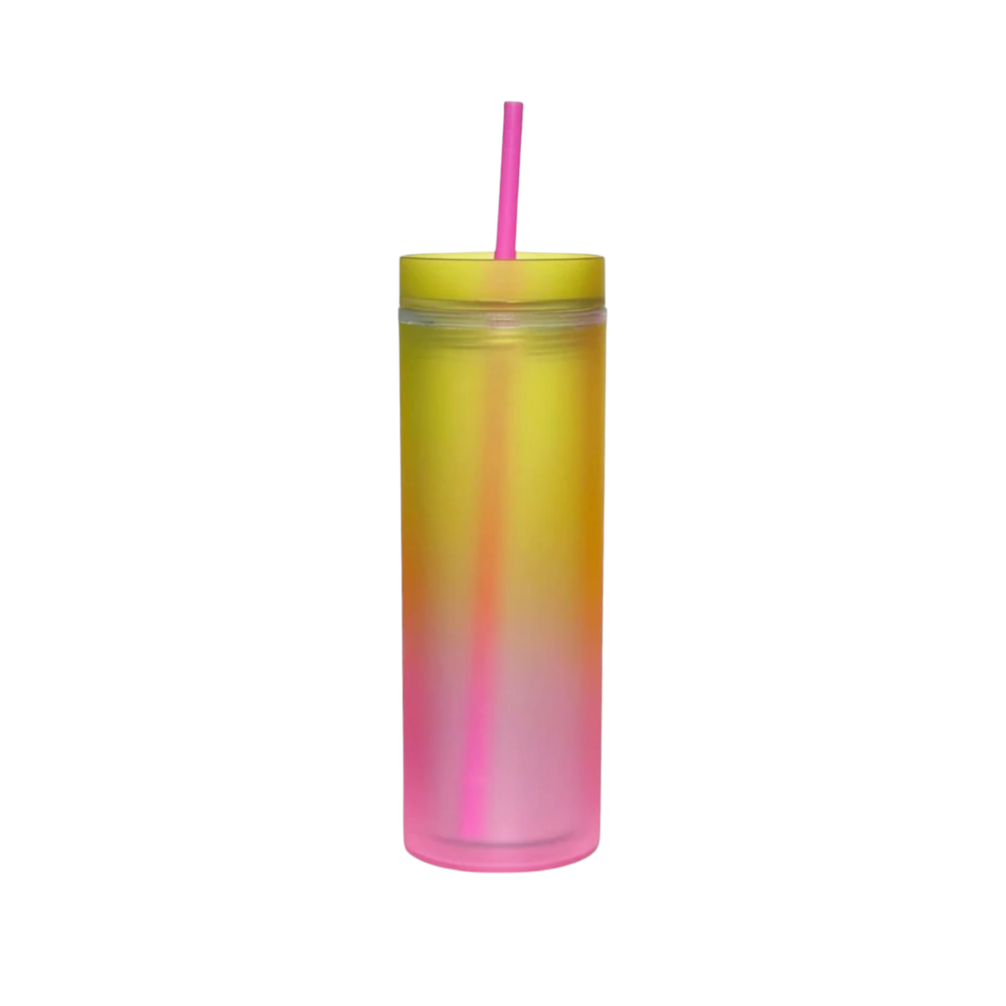 Skinny Drinking Tumbler 473ml Rainbow Gradient Frosted Acrylic Reusable with Lid & Straw