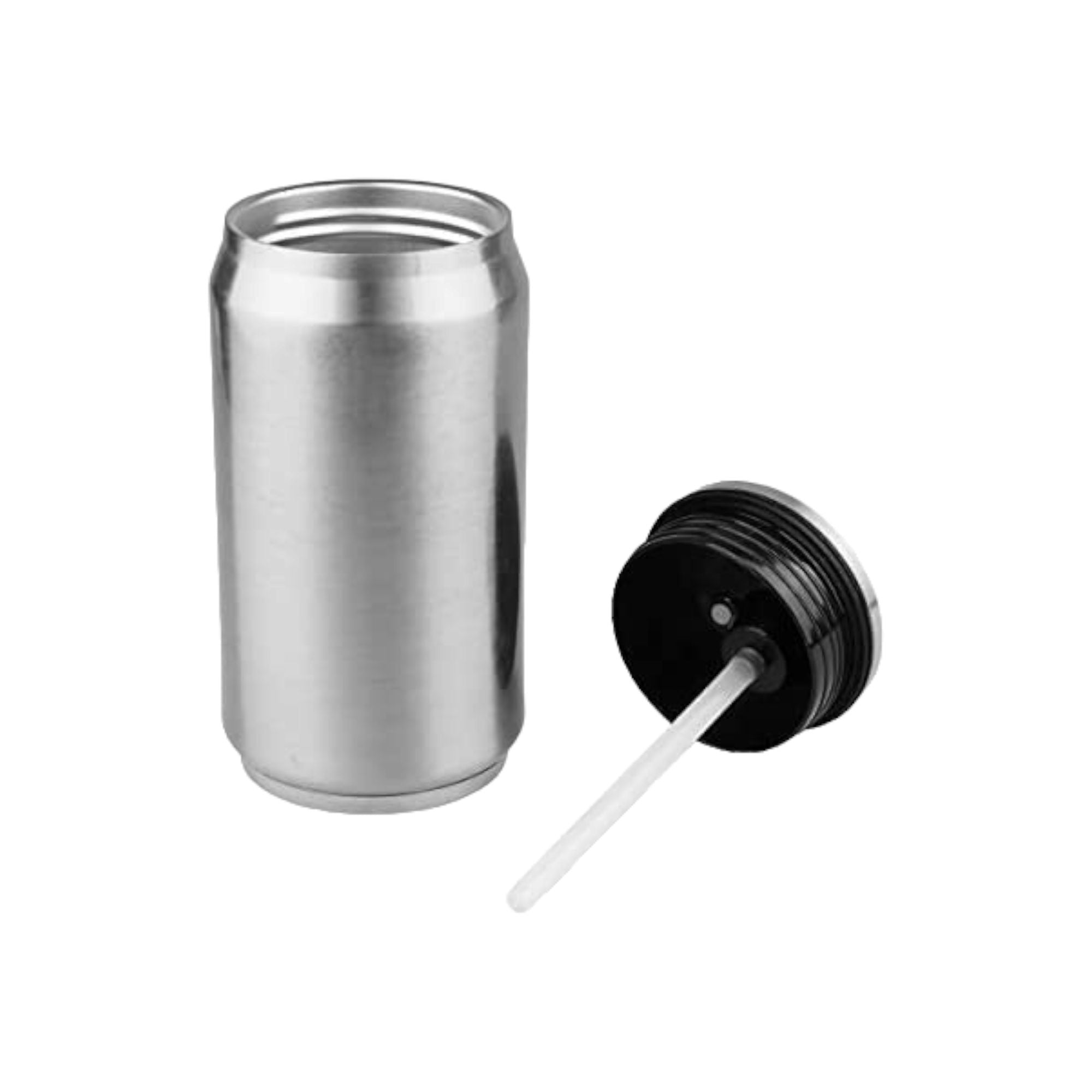 Can Shaped 500ml Thermos Drinking Bottle Flask Stainless Steel Vacuum Cup 18x6.4cm Retractable Straw
