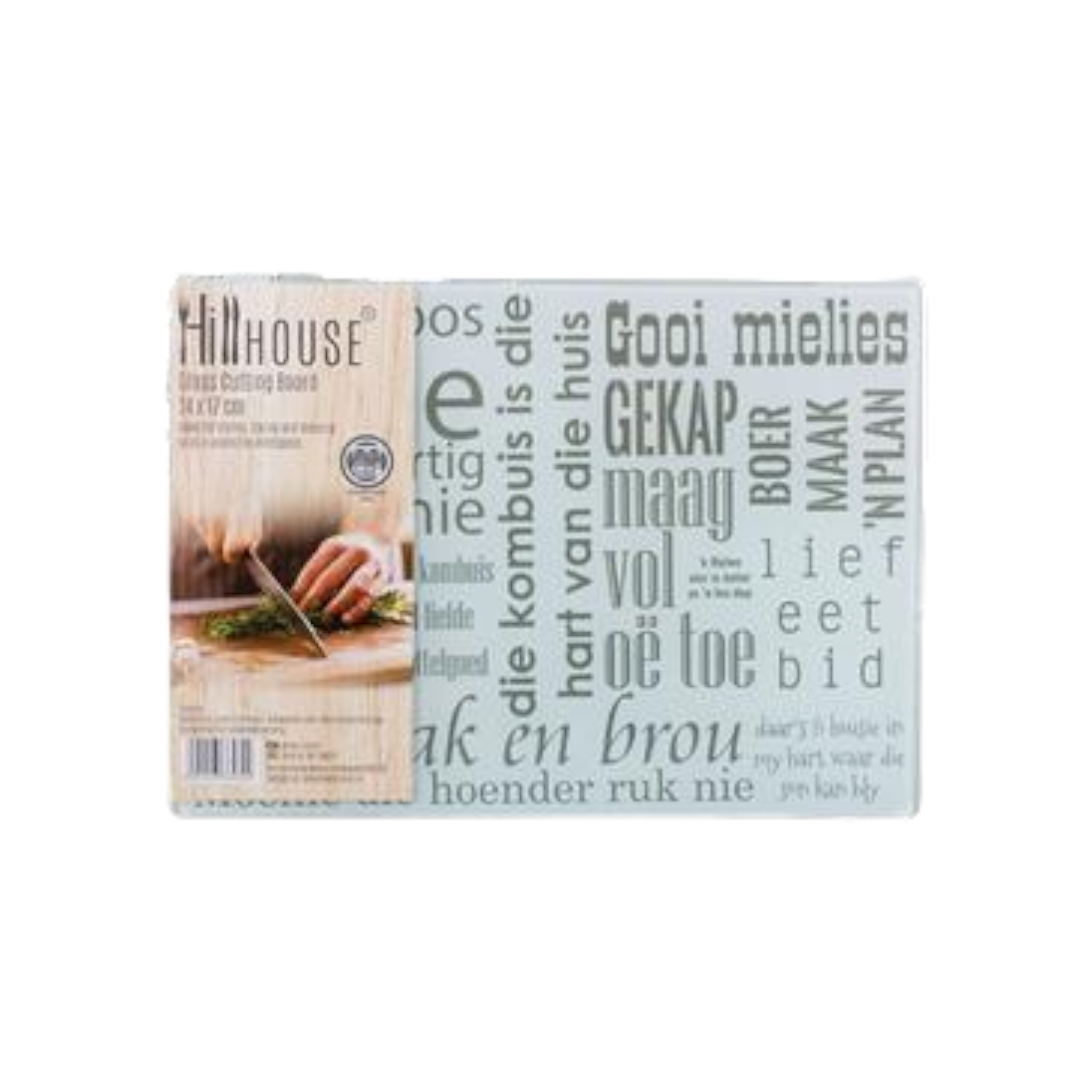 Hillhouse Glass Cutting Board 24x17cm Afrikaans Print