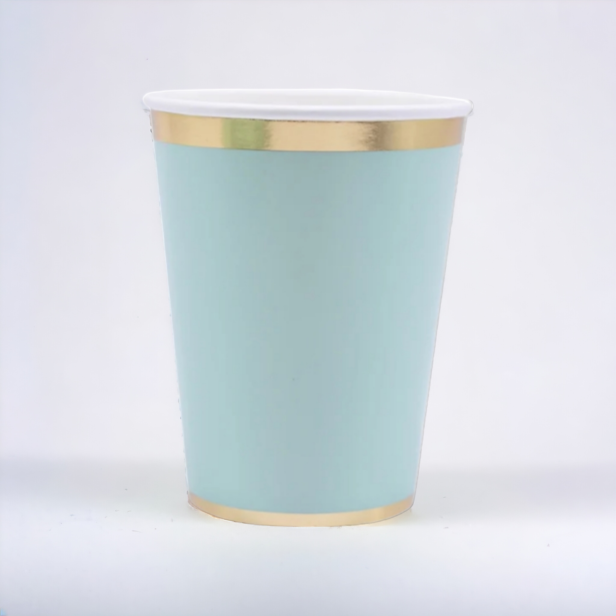 Disposable Party Paper Cups Turquoise with Gold Rim 250ml 8pack XPATY68