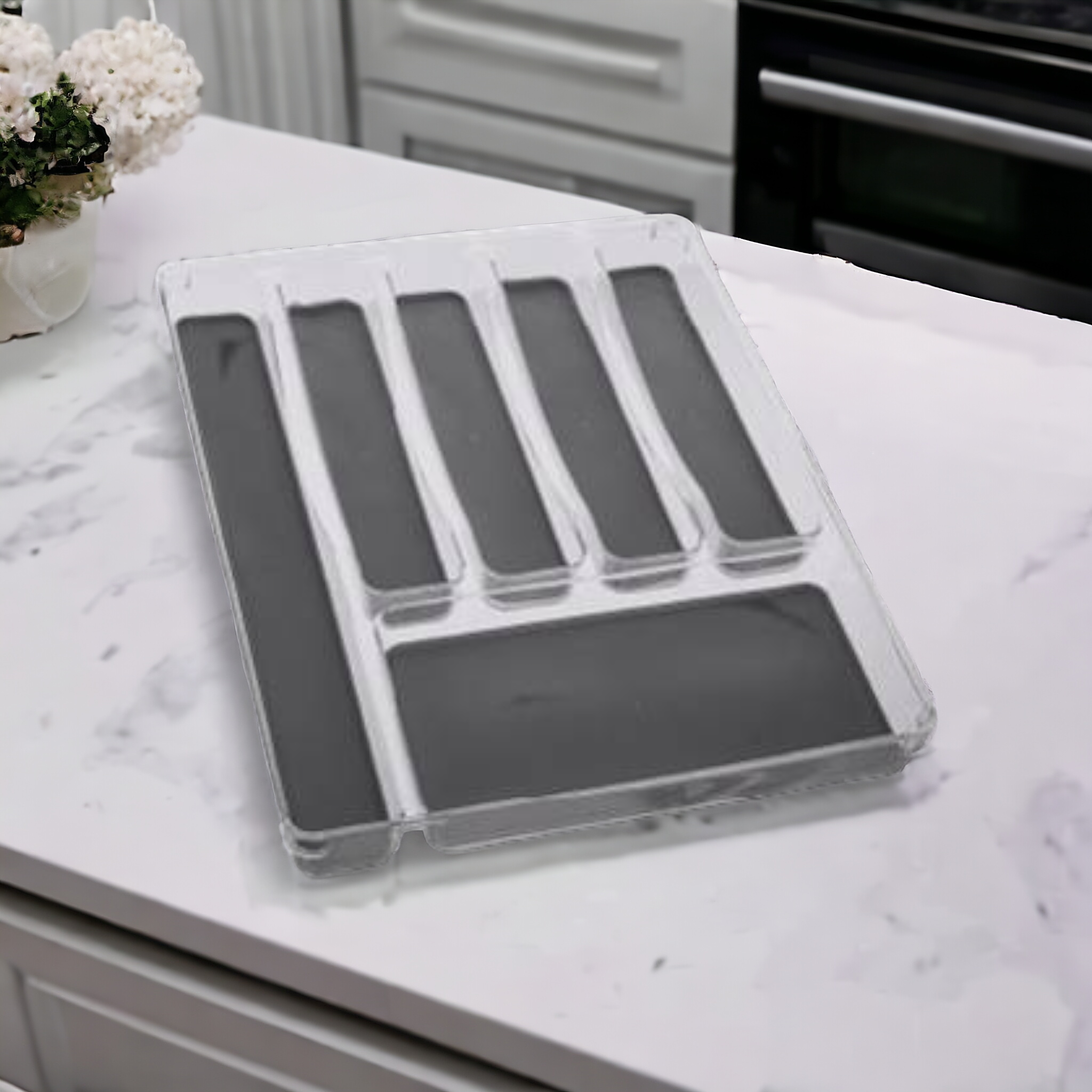 Acrylic Cutlery Holder 6-Compartment Divison Non Slip