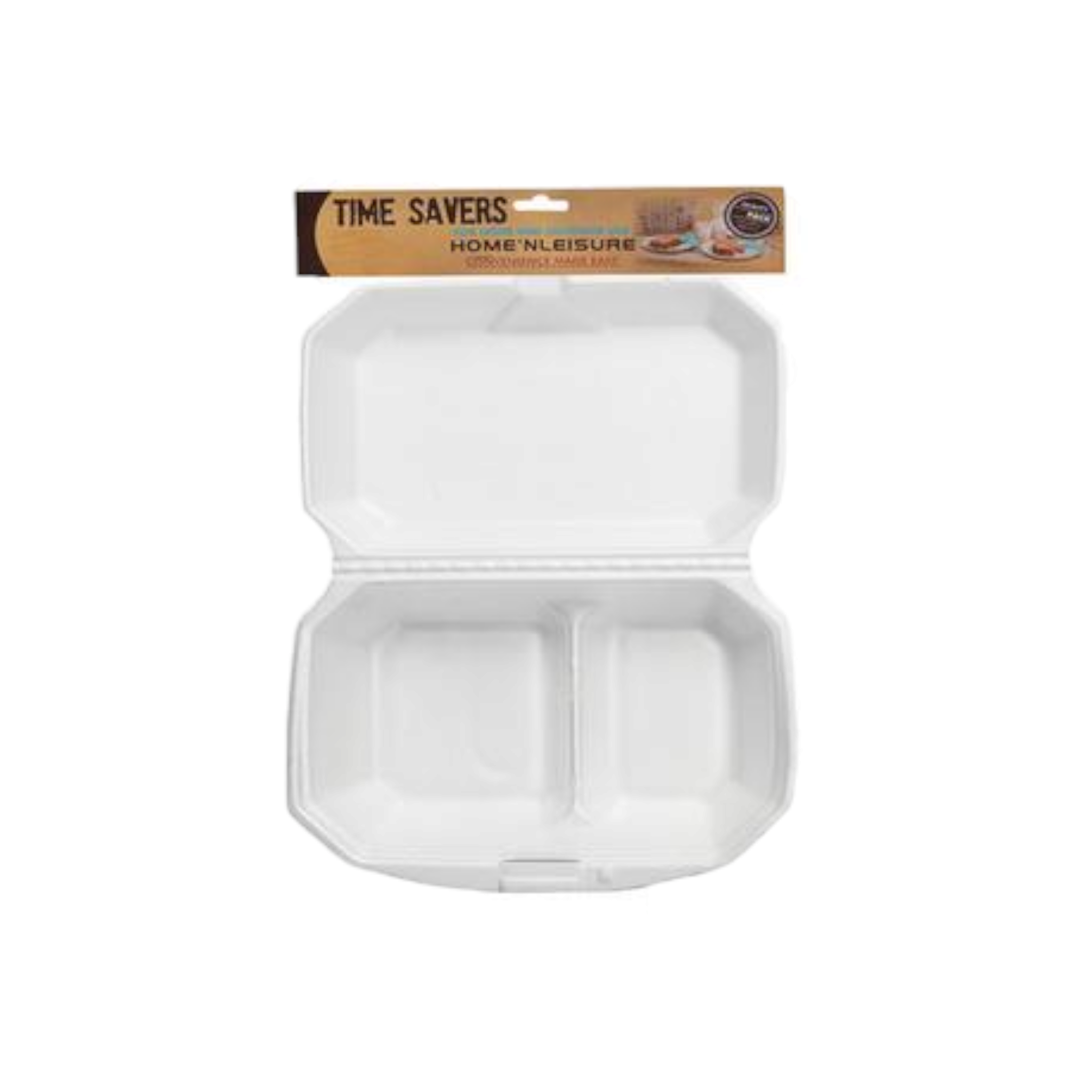 Timie Savers Disposable Fomo Food Calmshell No.40 Picnic Box Styrofoam 2-Division 6pc