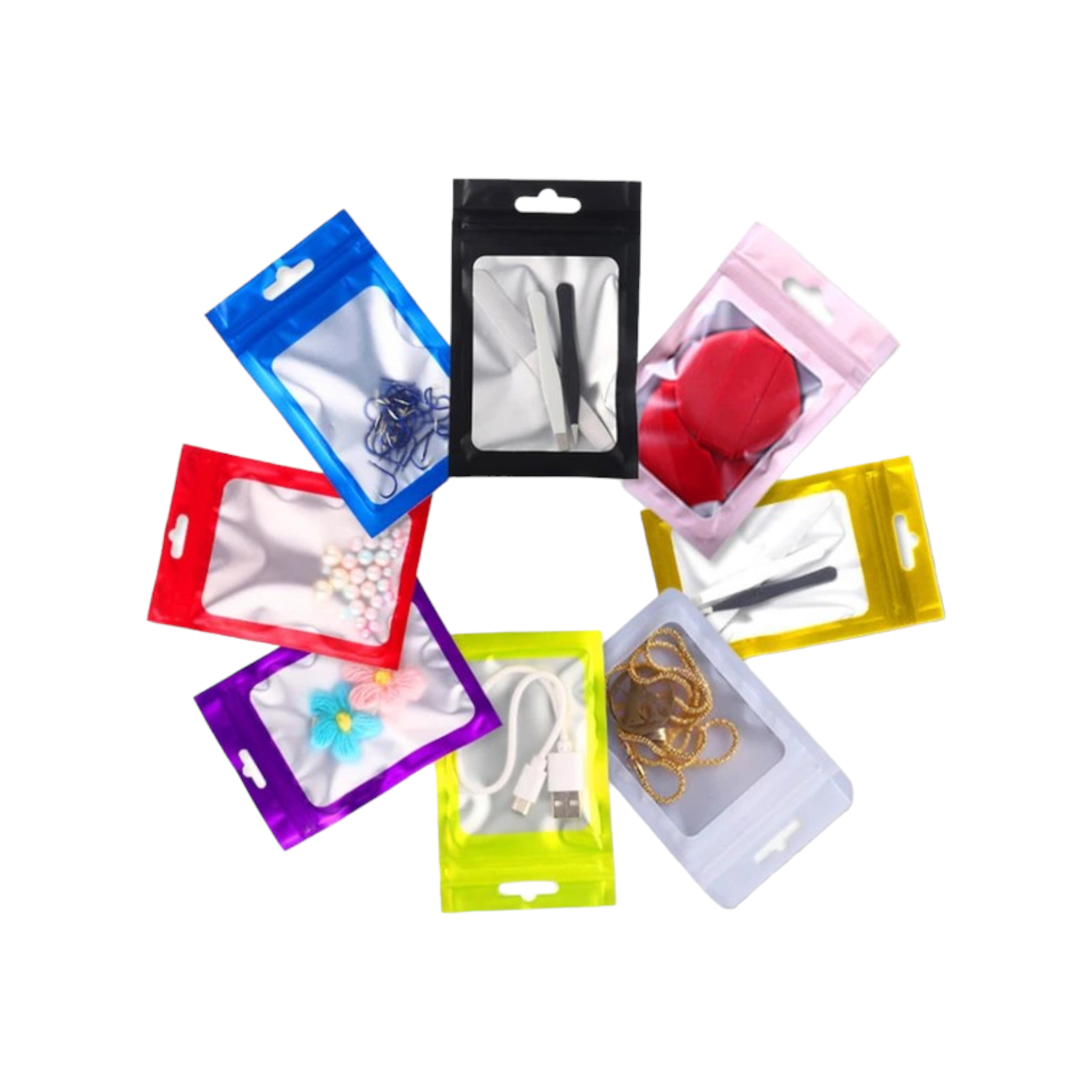 Resealable Mylar Pouch Bags Full Window Display with Euro Loop Punch Hanging Hole 10pack