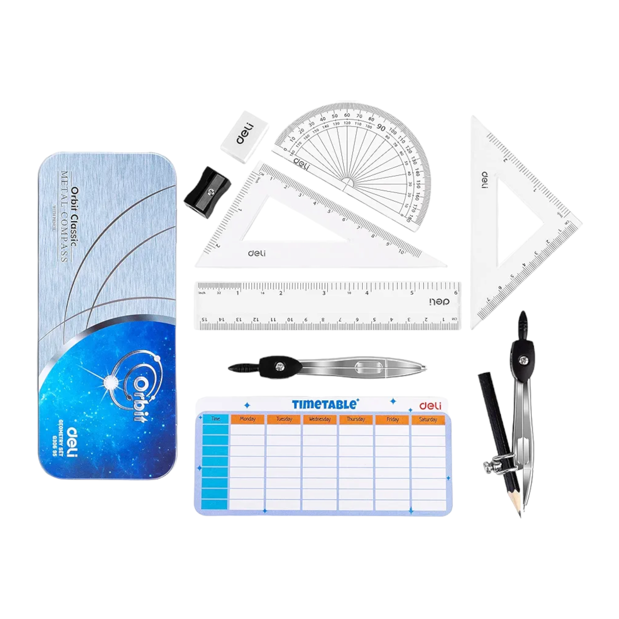 Deli Maths Set Metal Box 9pc Set