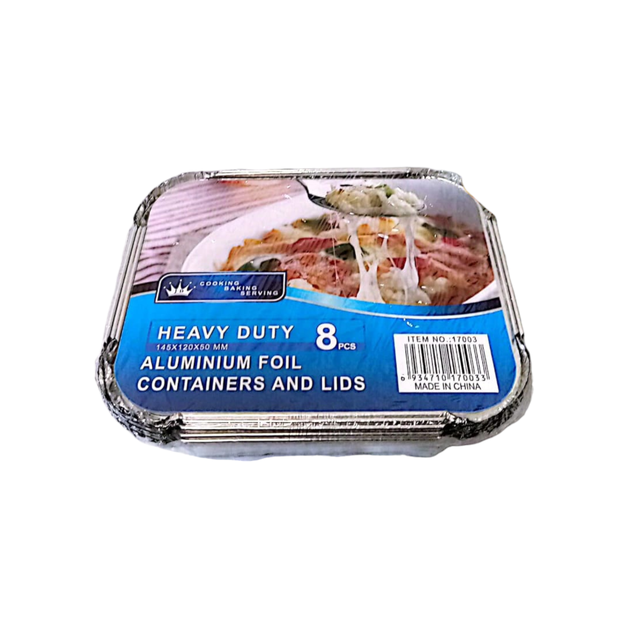 Aluminium Foil Takeaway Container Disposable with Poly PVC Lid Card Lid 145x120x50mm 8pack