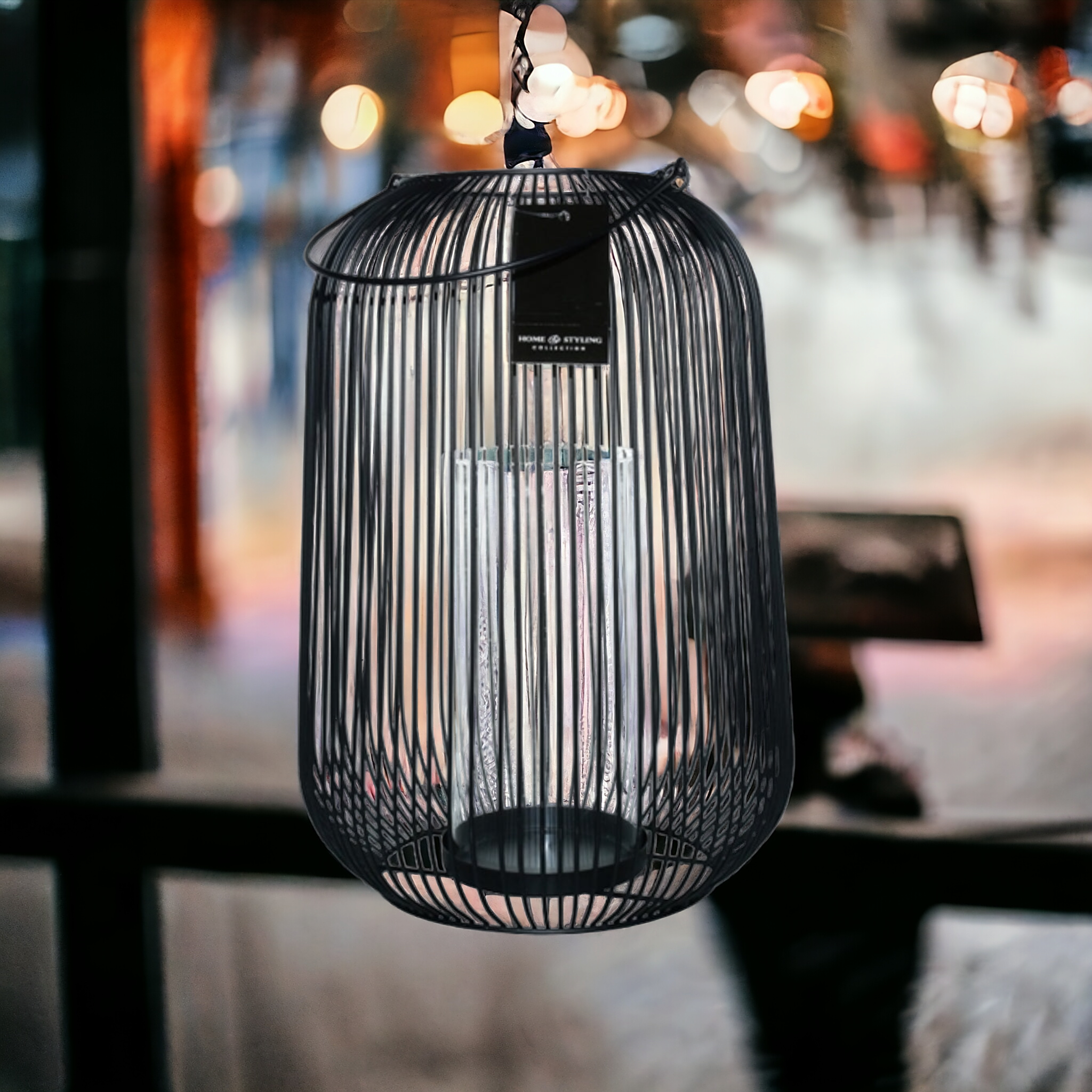 Retro Hanging Metal Wire Lantern Metal Wire Black 19x33cm 21635