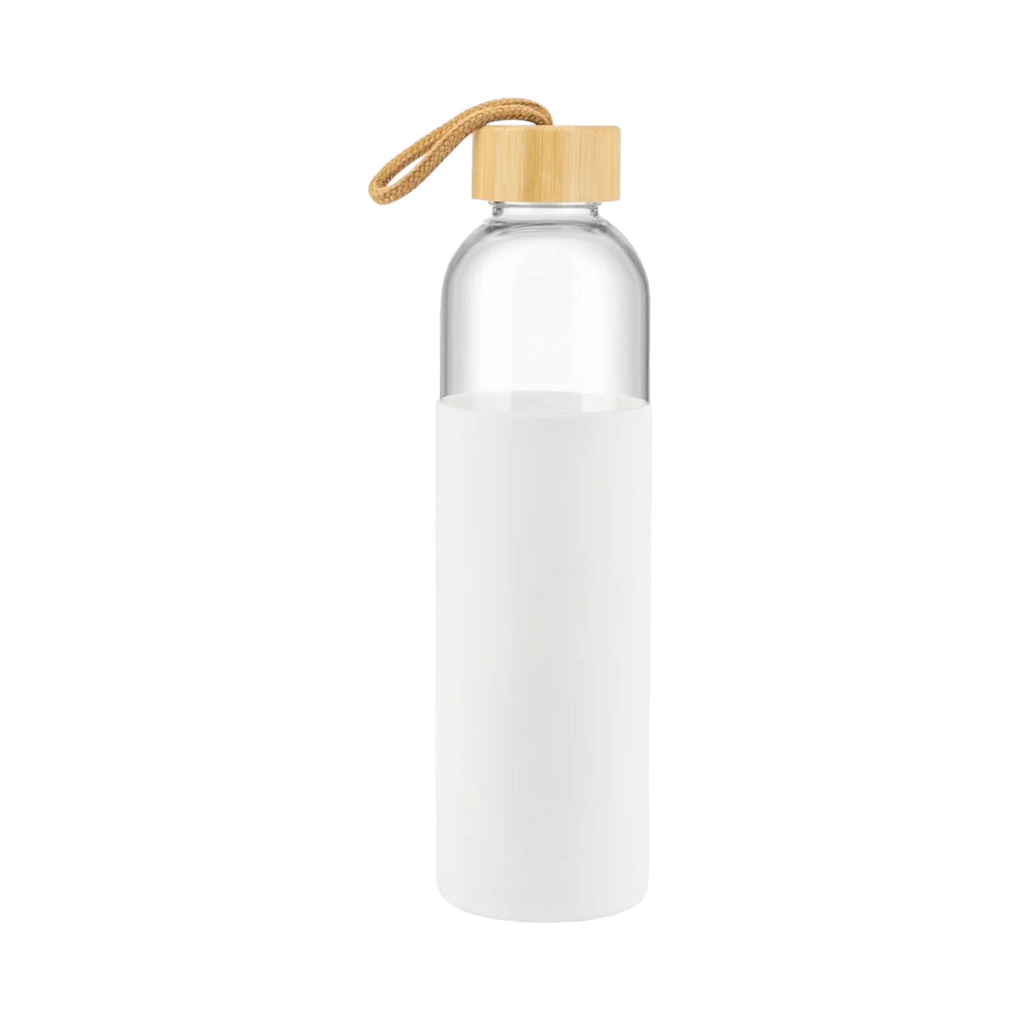 Glass Drinking Bottle 500ml Silicone Grip with Bamboo Wooden Lid and String 22583